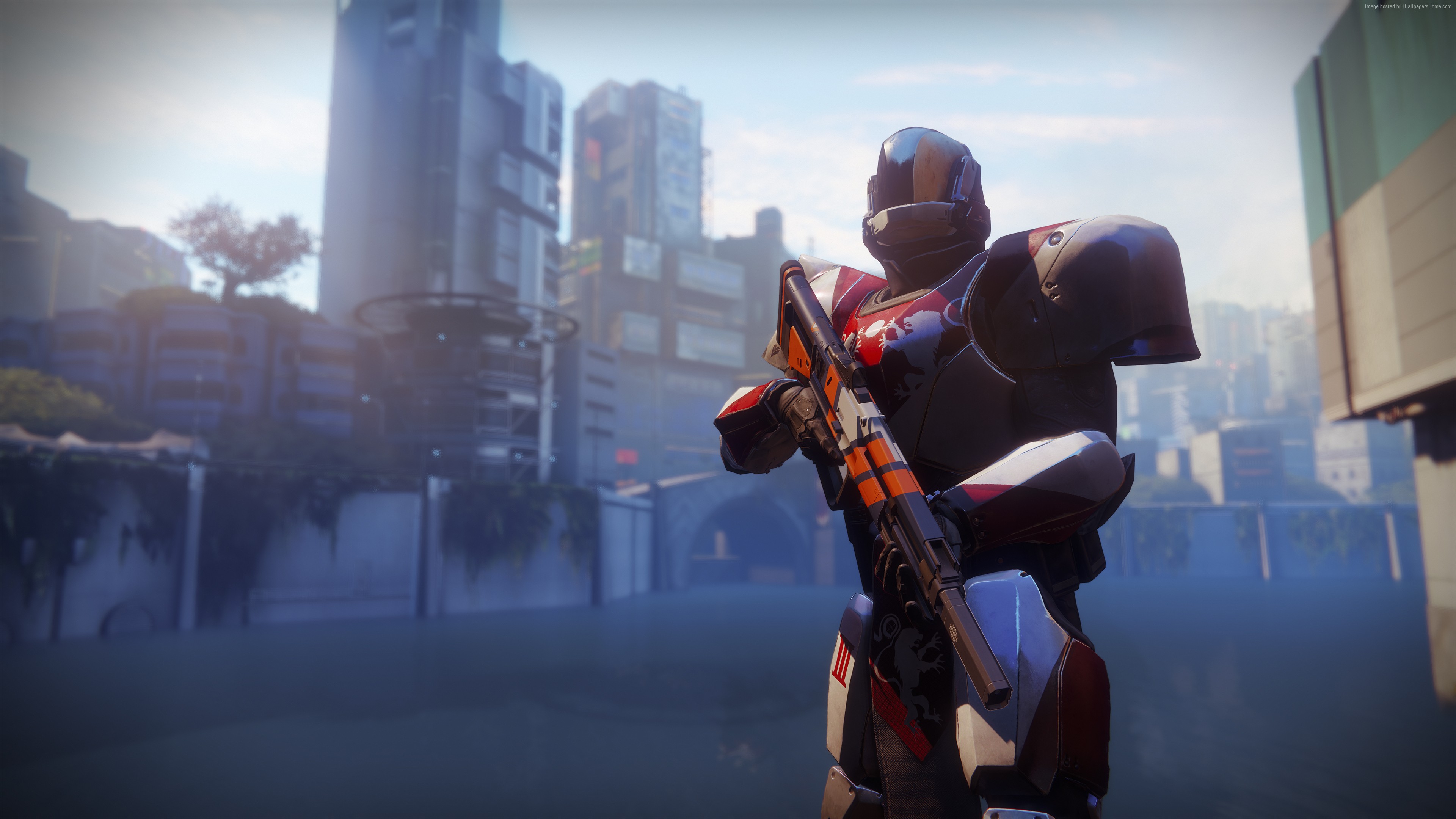 Destiny 2 Guardian with rifle in city HD Wallpaper