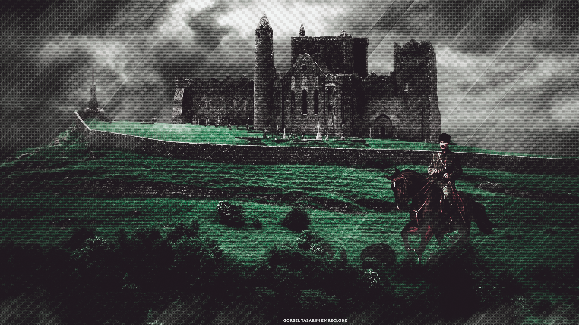 Mustafa Kemal Ataturk on horseback near a castle HD Wallpaper