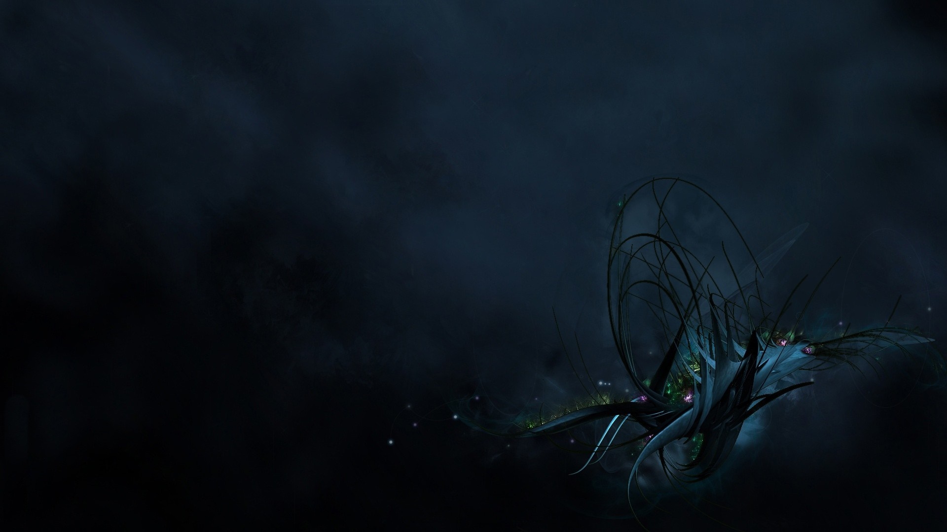 Abstract dark blue and black swirling shapes with glowing lights HD Wallpaper