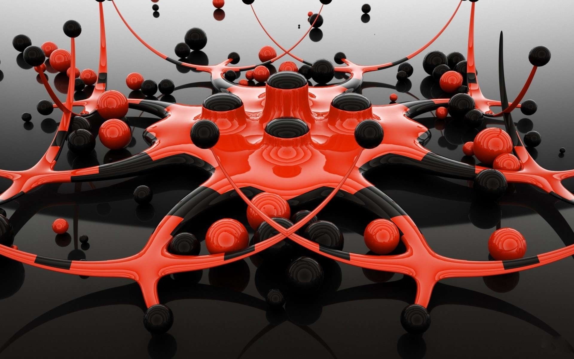 Abstract red and black spheres and structures HD Wallpaper