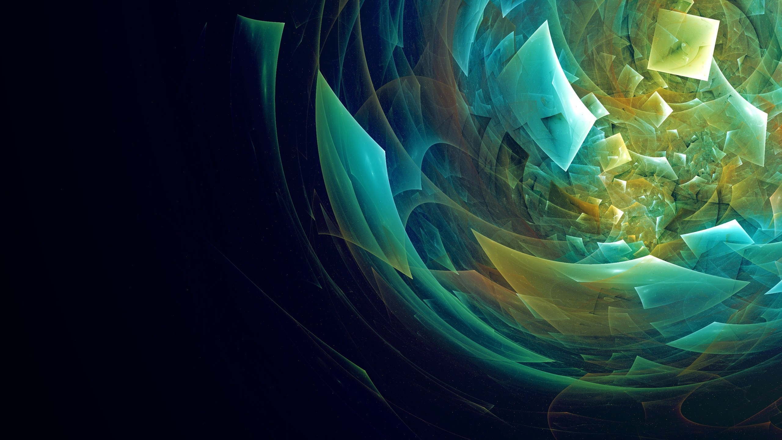 Abstract fractal art with green and blue geometric shapes HD Wallpaper