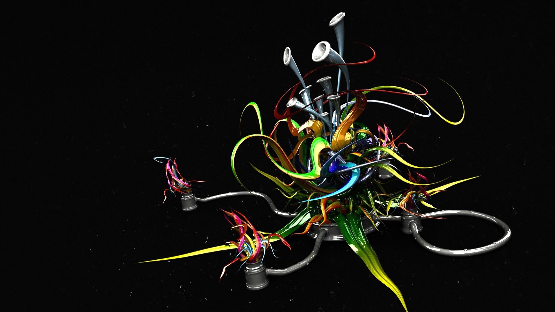 Abstract colorful organic structure with tubes and wires HD Wallpaper