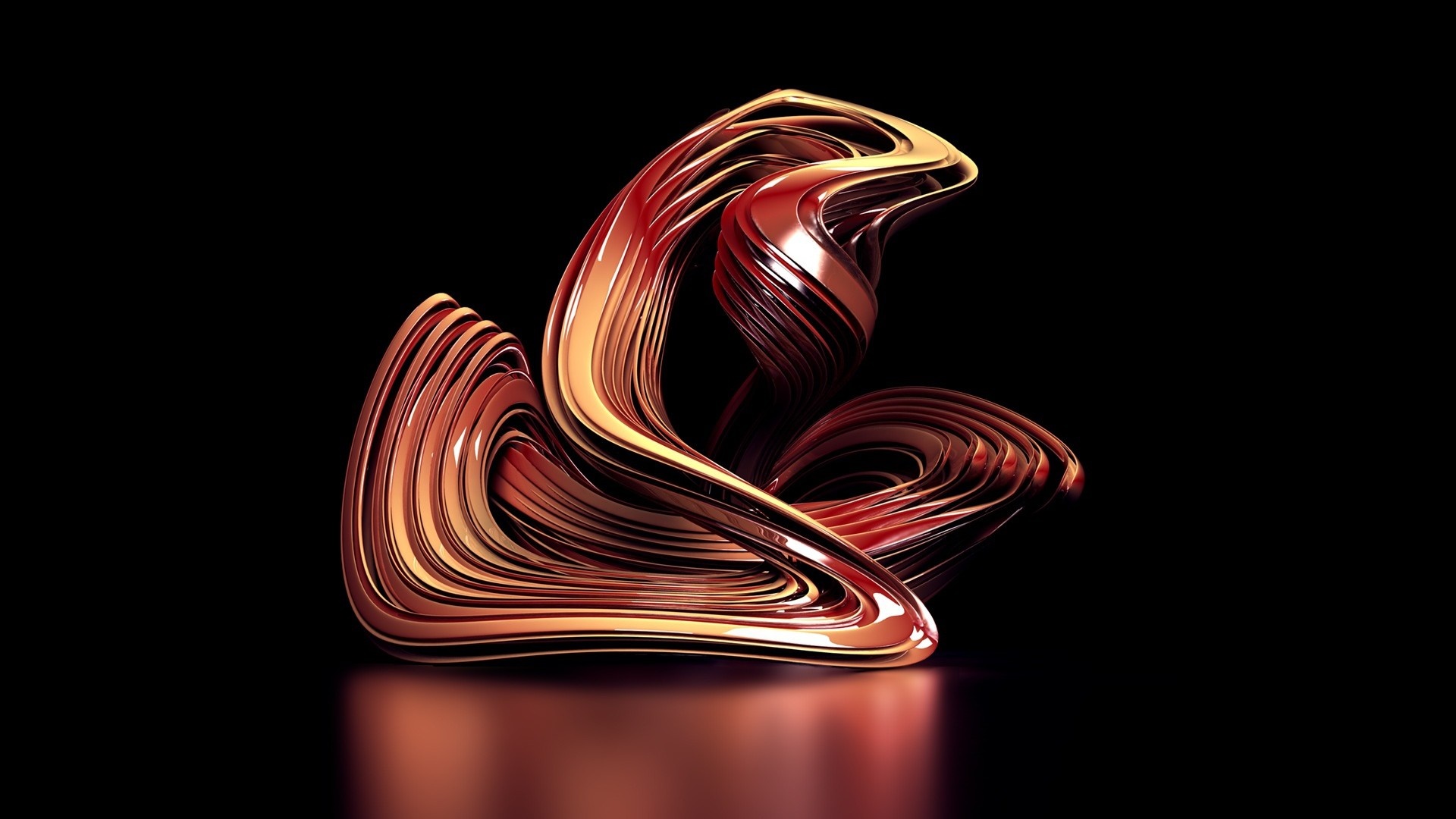 Abstract metallic sculpture with red and gold tones HD Wallpaper