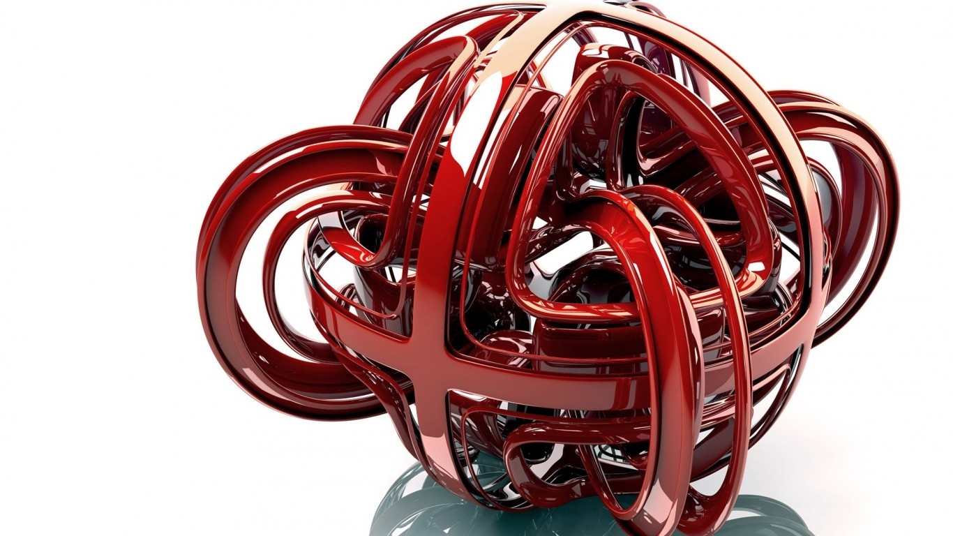Abstract red metallic sphere with intricate loops HD Wallpaper