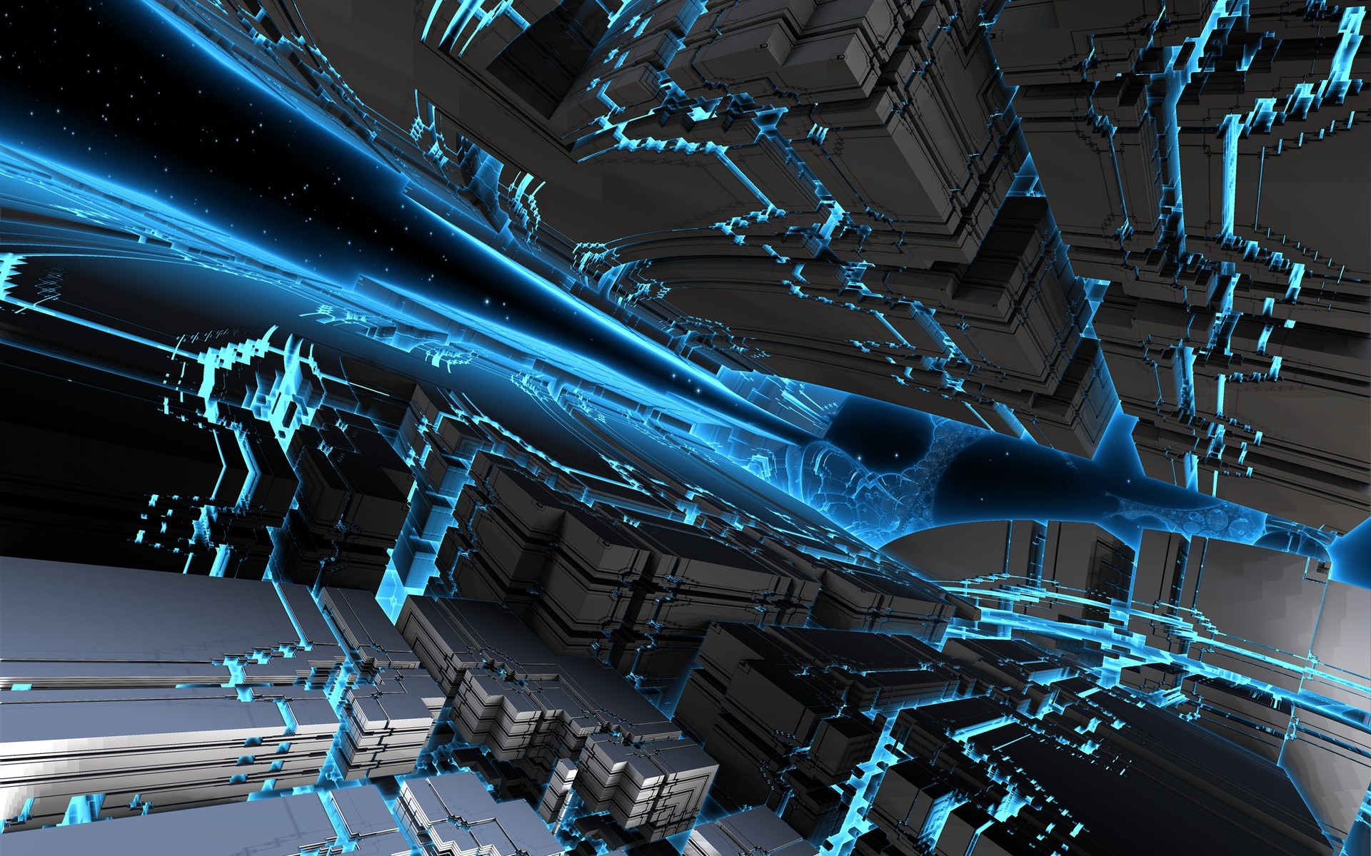 Abstract blue and black futuristic structure HD Wallpaper