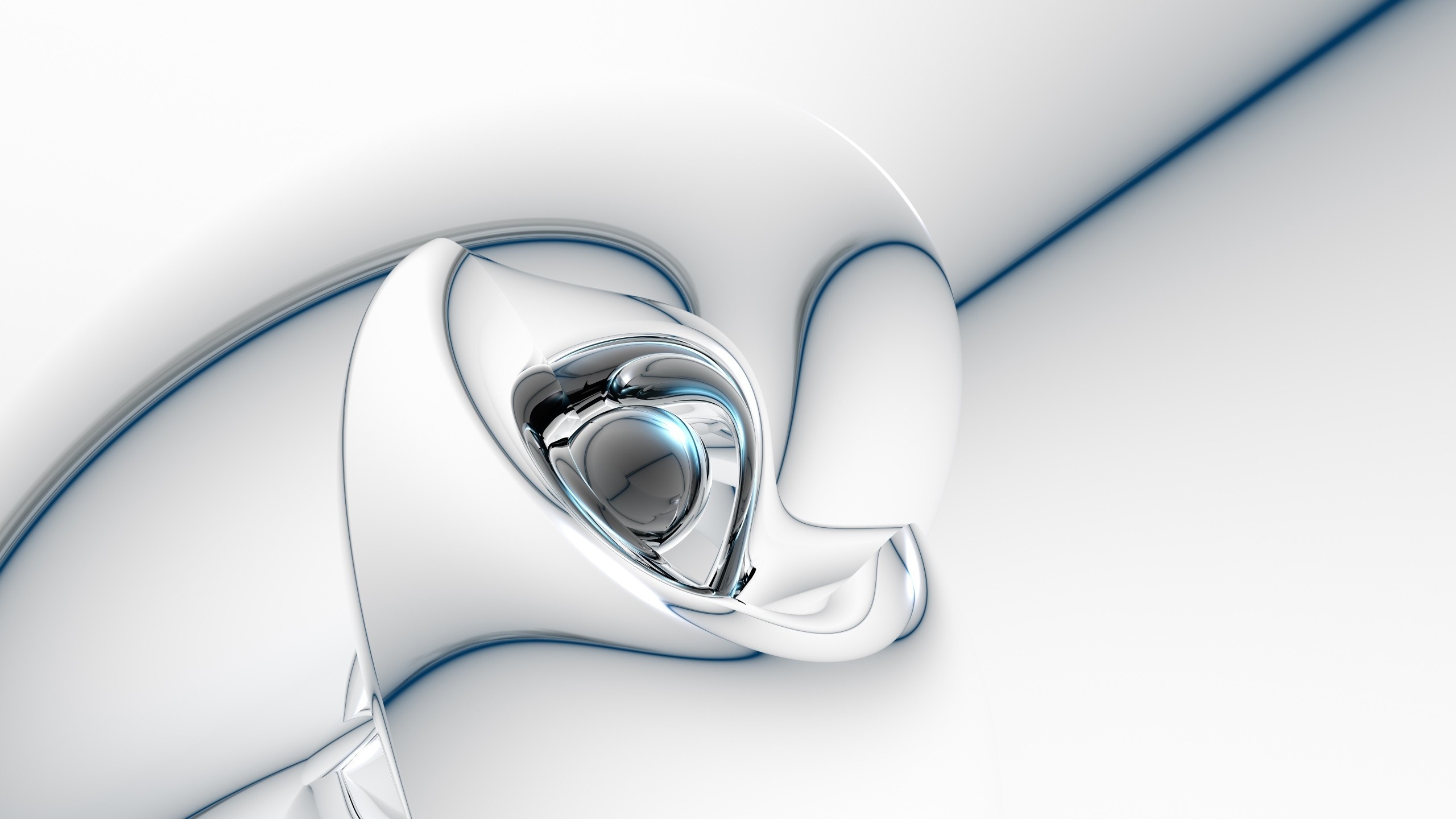 Abstract white and chrome sculpture with blue accents HD Wallpaper