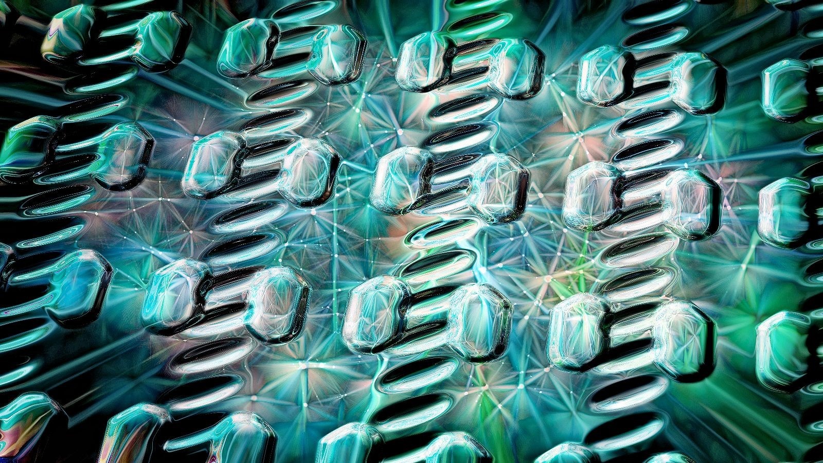 Abstract pattern of blue and green metallic shapes HD Wallpaper