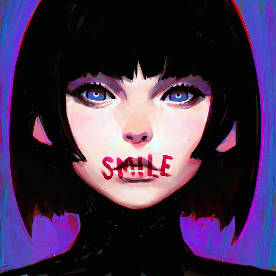 Illustration of a woman with black hair and blue eyes HD Wallpaper