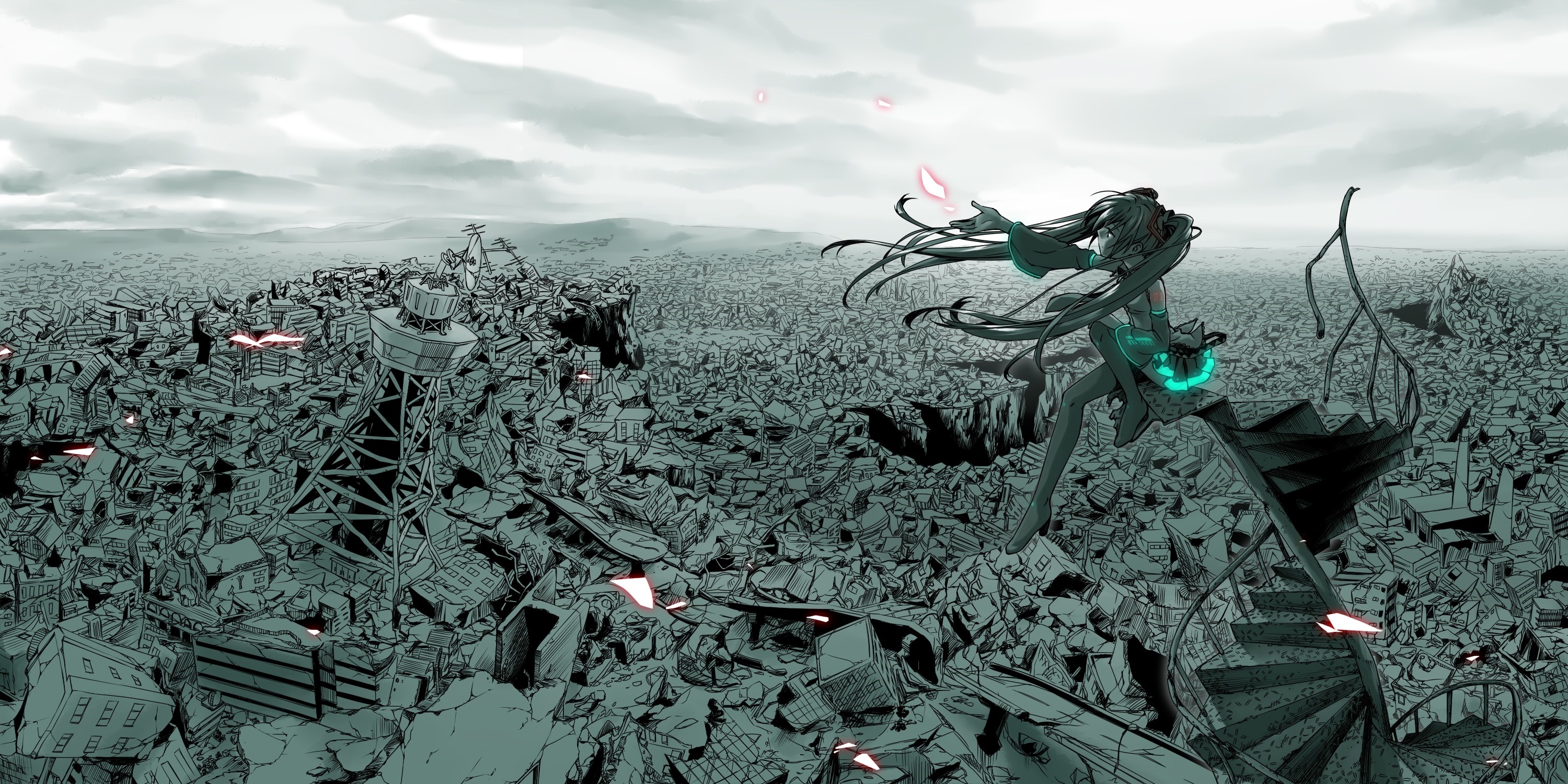 Hatsune Miku in a post-apocalyptic city HD Wallpaper