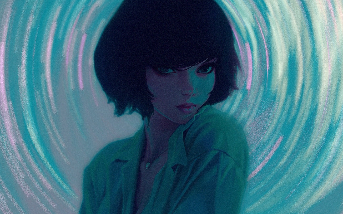 Illustration of a woman with short black hair HD Wallpaper
