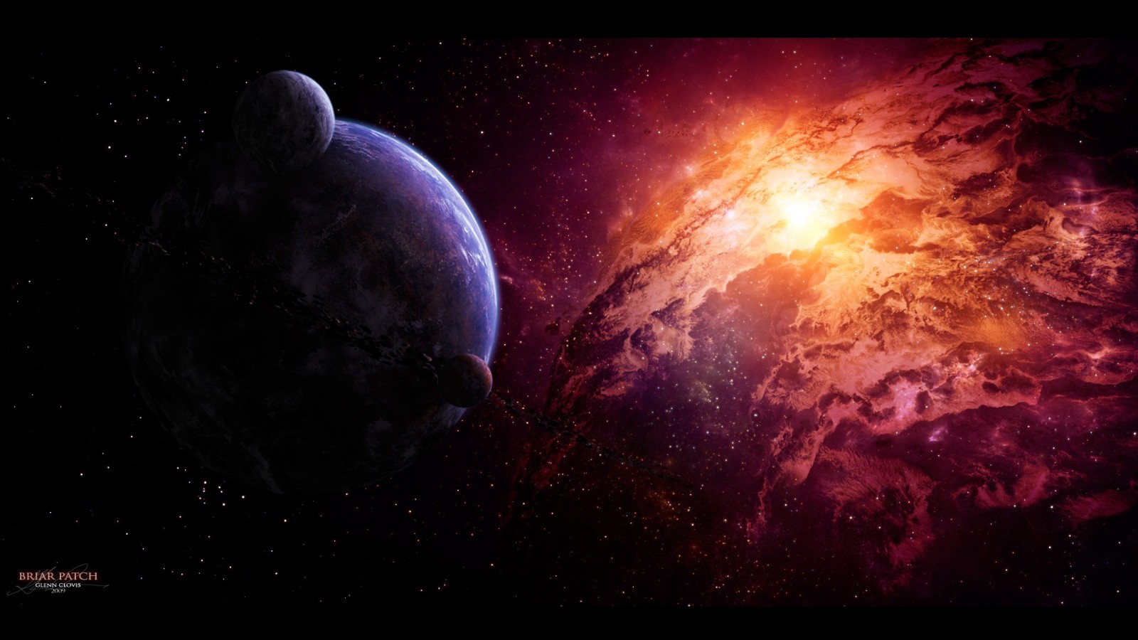 Planets and nebula in outer space HD Wallpaper