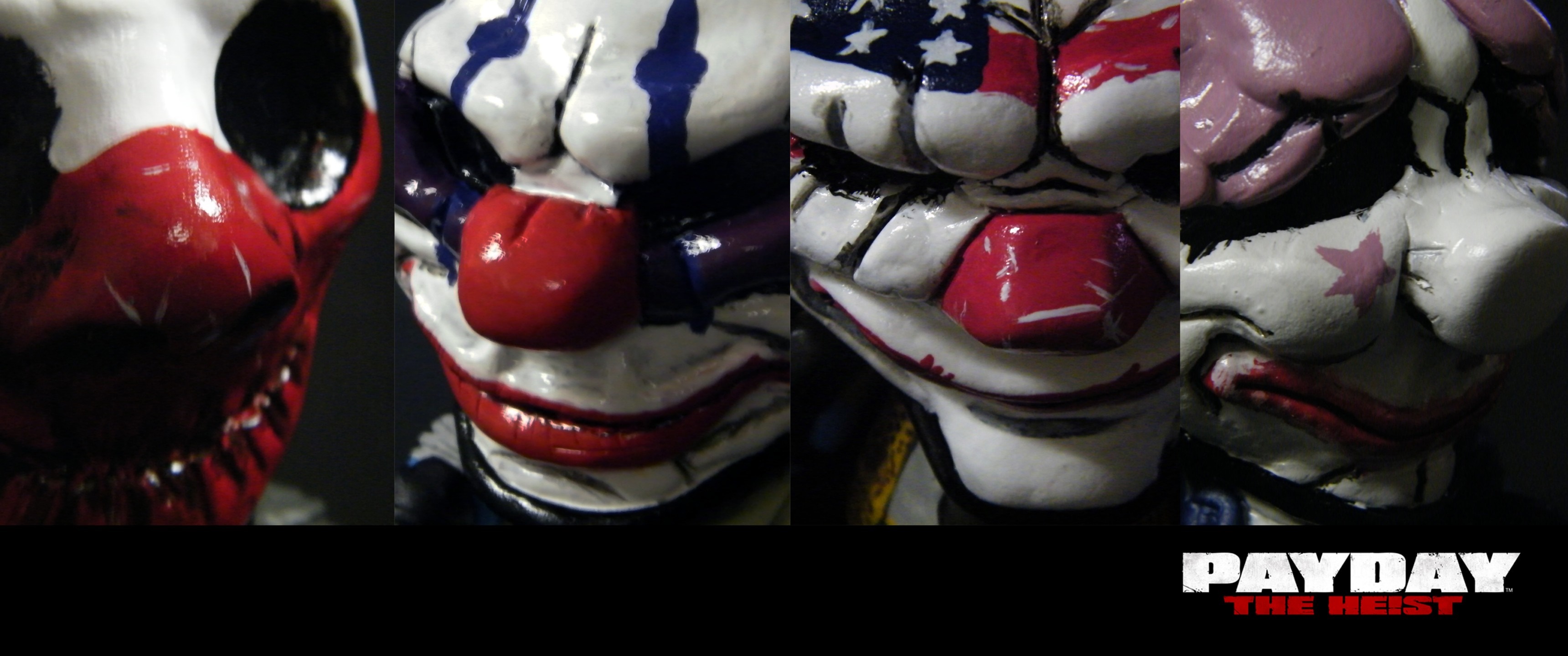 Four Payday The Heist masks in a row HD Wallpaper