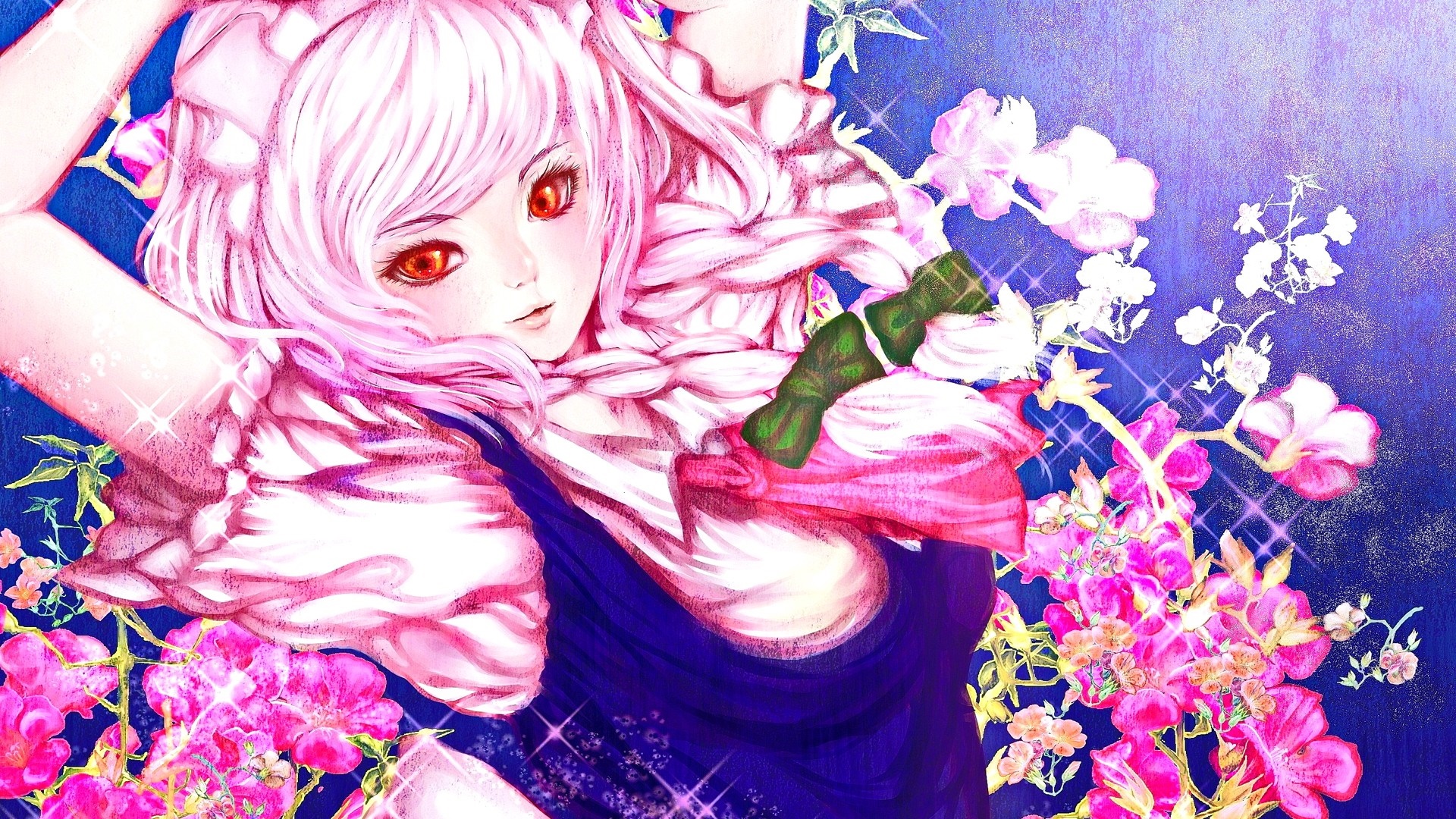 Izayoi Sakuya from Touhou with pink hair and flowers HD Wallpaper