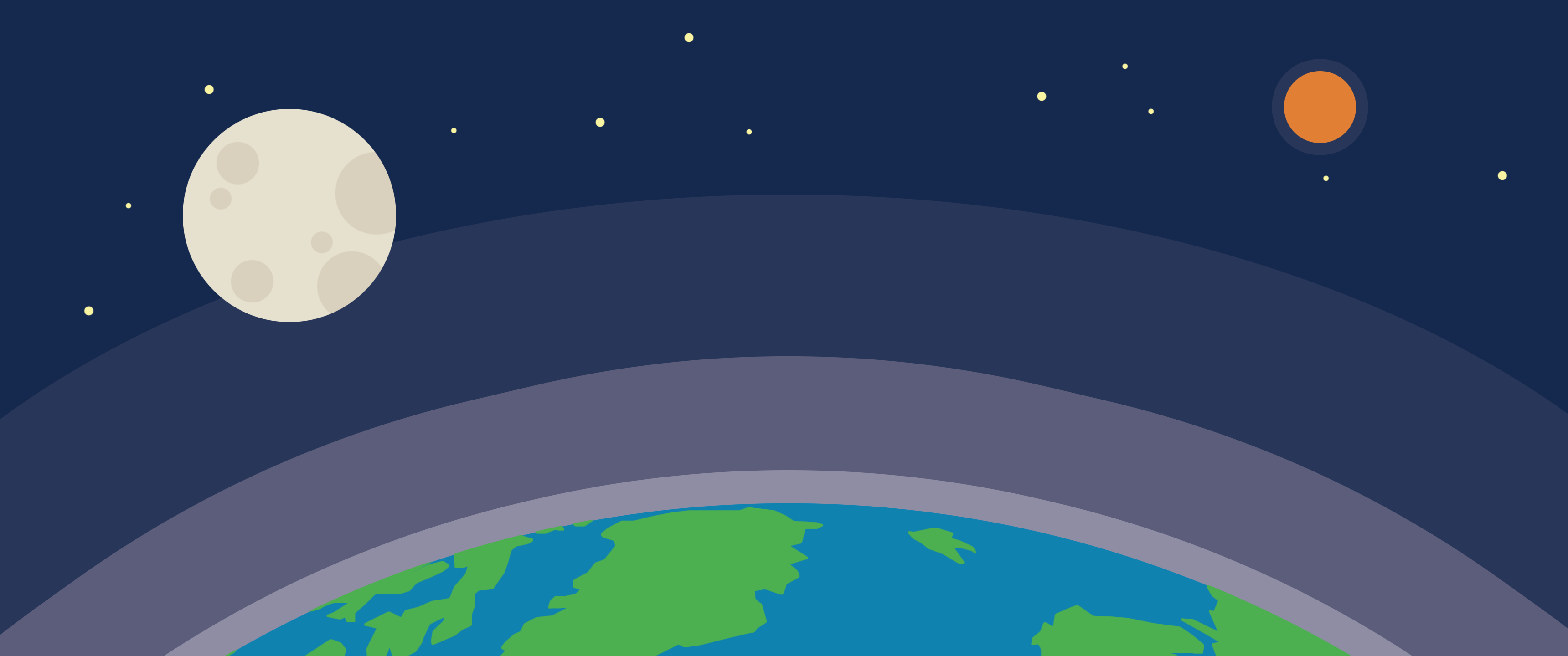 Earth's atmosphere with Moon and Sun in space HD Wallpaper