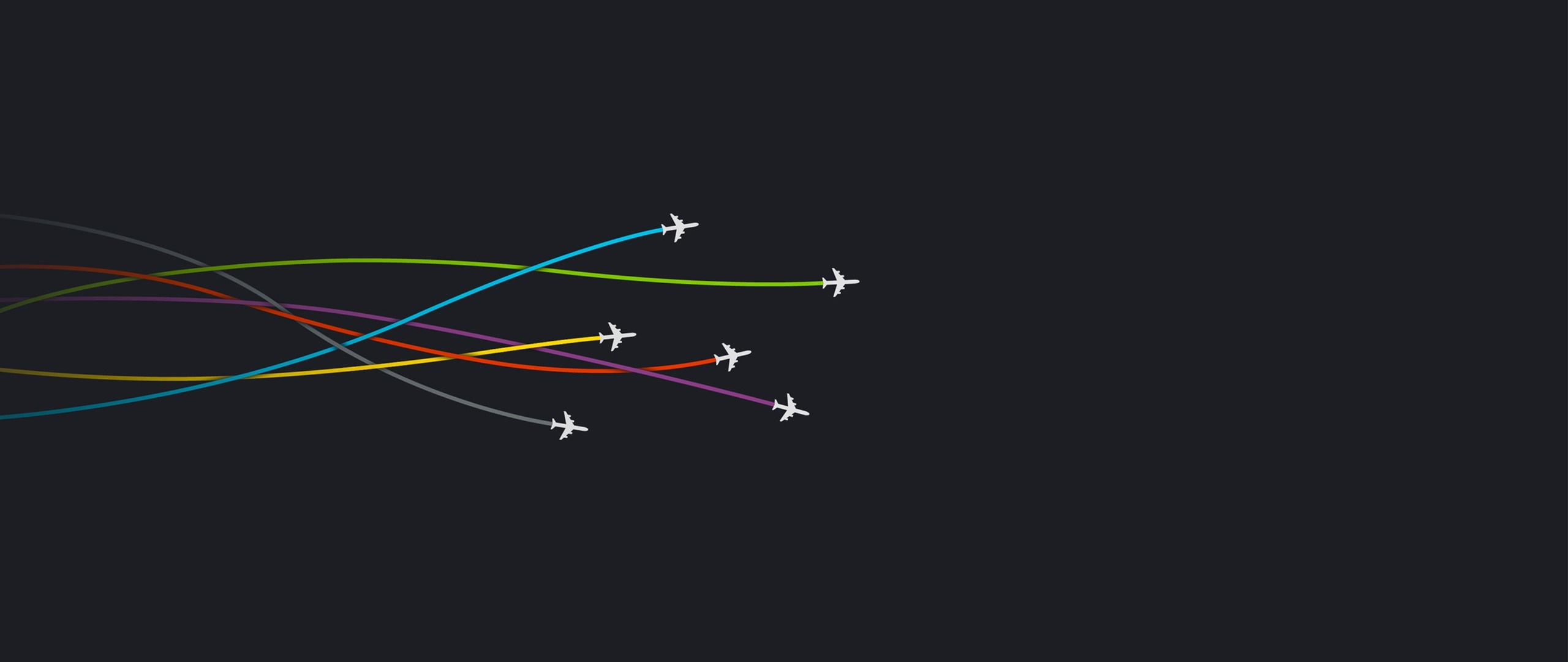 Minimalist airplanes with colorful trails on dark background HD Wallpaper