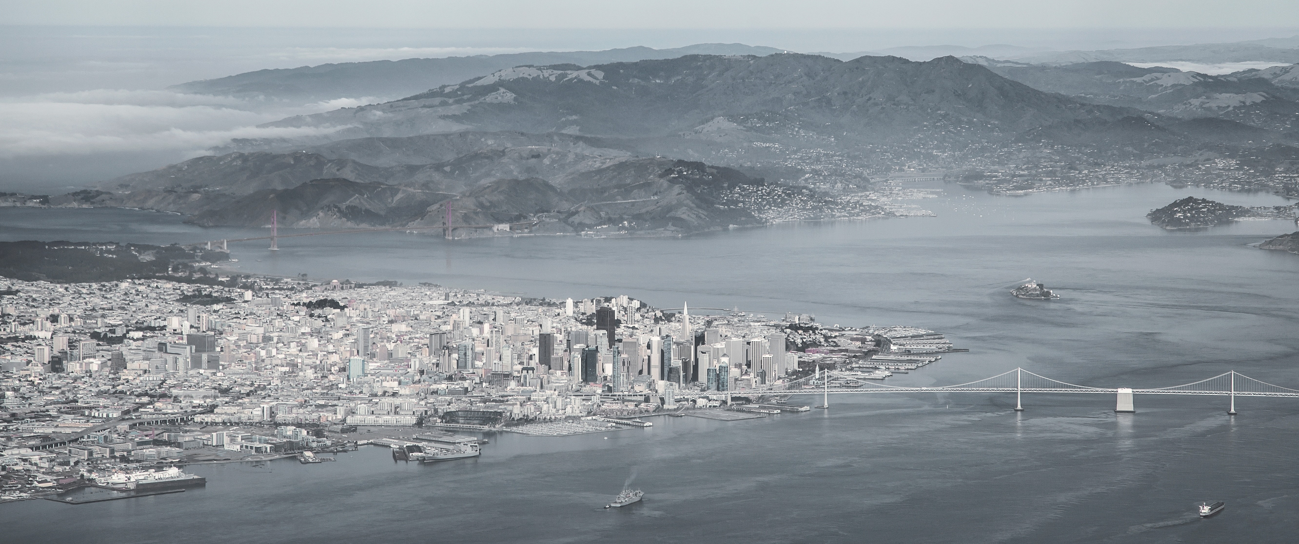 Aerial view of San Francisco skyline and bridges HD Wallpaper