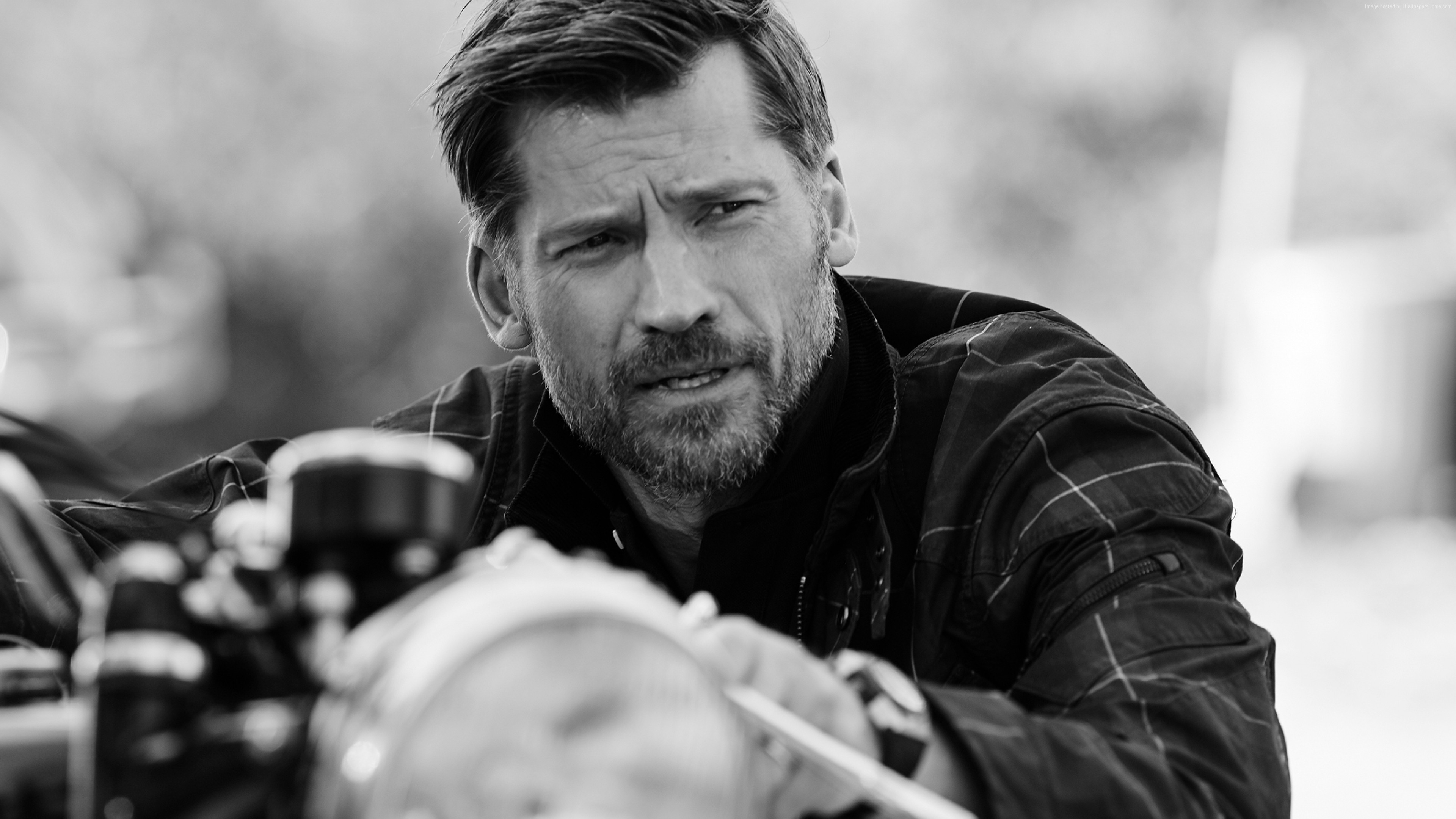 Nikolaj Coster-Waldau on a motorcycle 4K HD Wallpaper