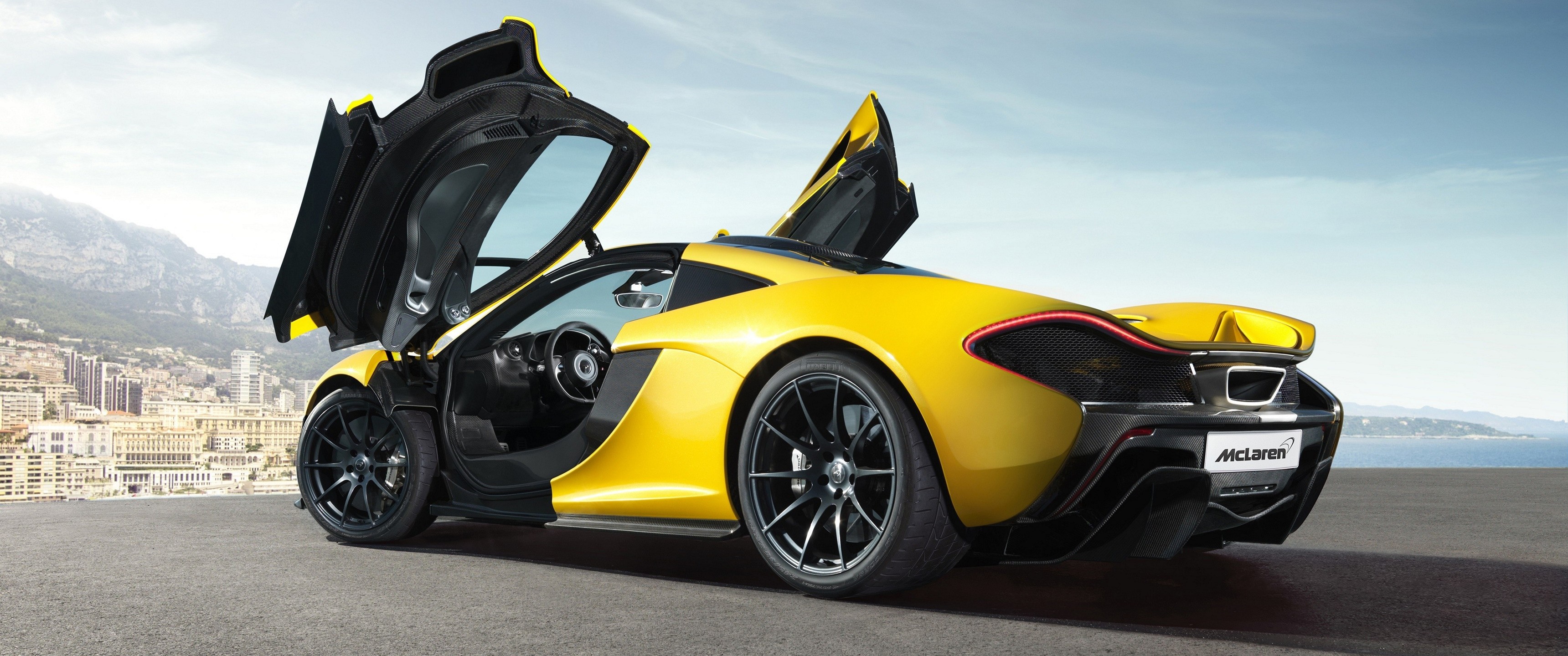 Yellow McLaren P1 Sports Car with Doors Open HD Wallpaper