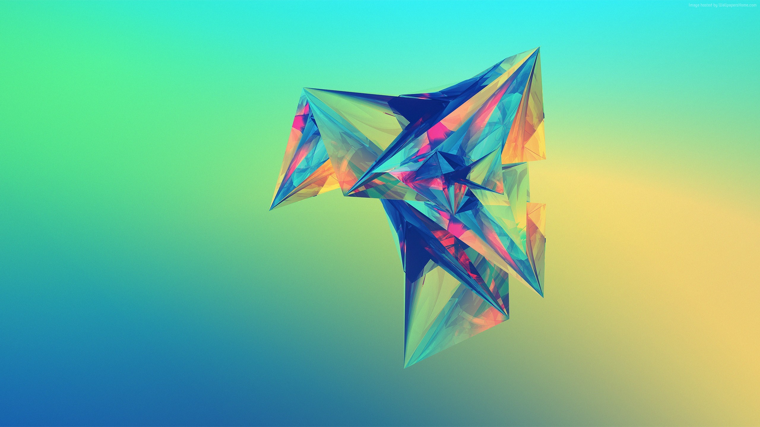 4K abstract polygon art with blue, green, and orange gradient HD Wallpaper