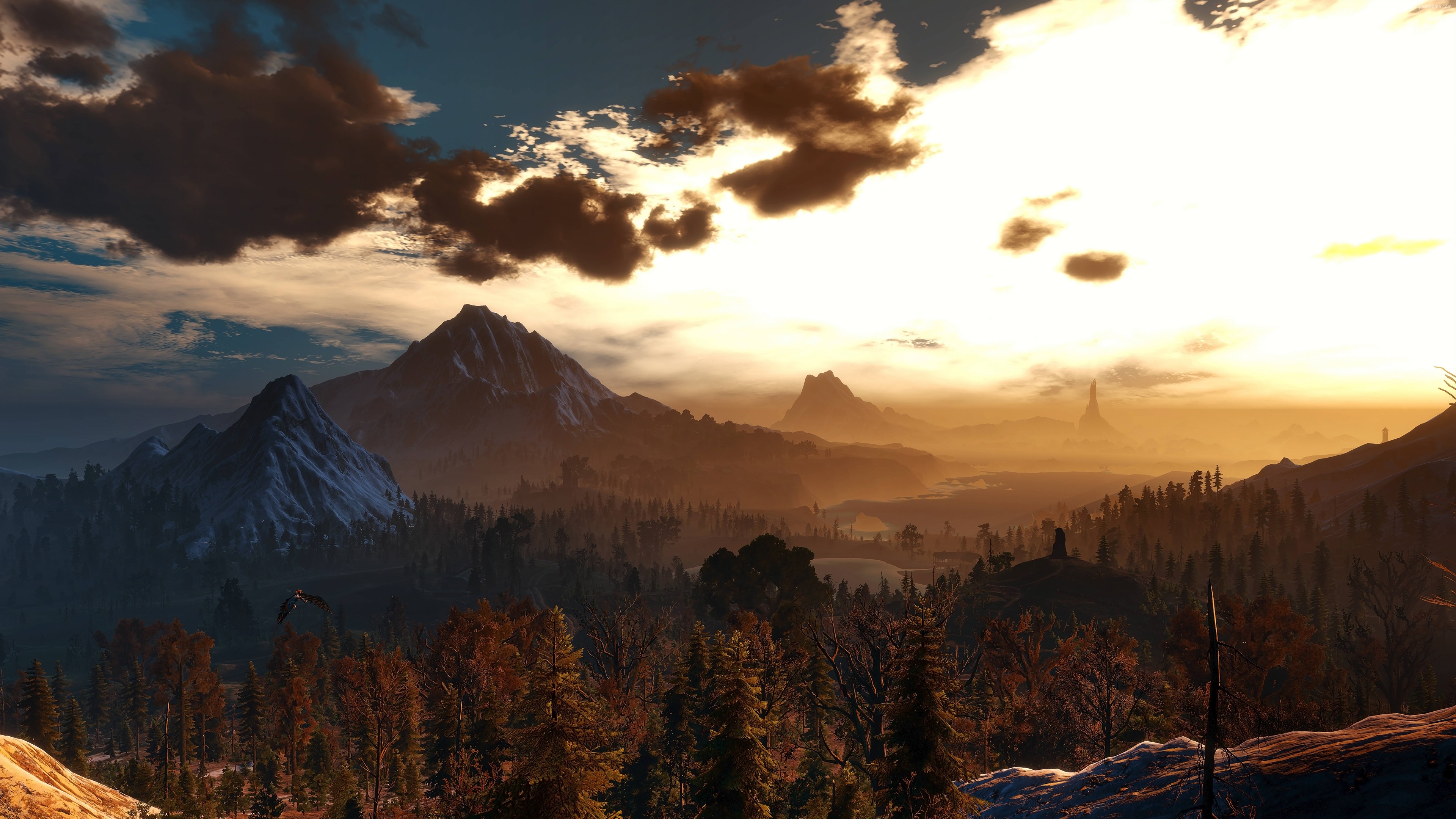 4K Mountains and Forest Landscape at Sunset HD Wallpaper