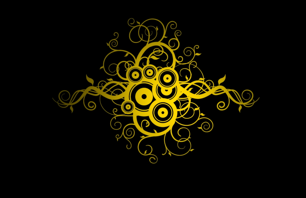 Abstract golden floral design with circles on black background HD Wallpaper