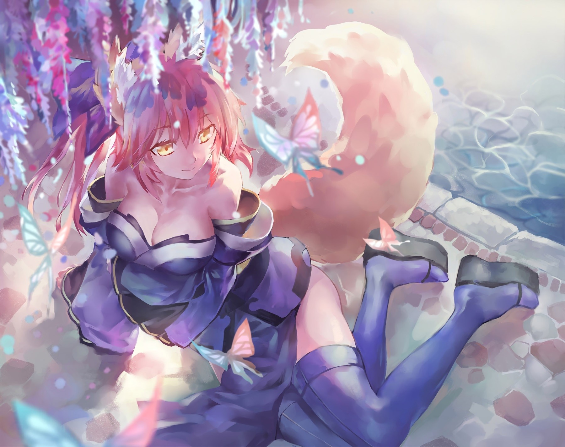 Tamamo no Mae from Fate/Extra with butterflies HD Wallpaper