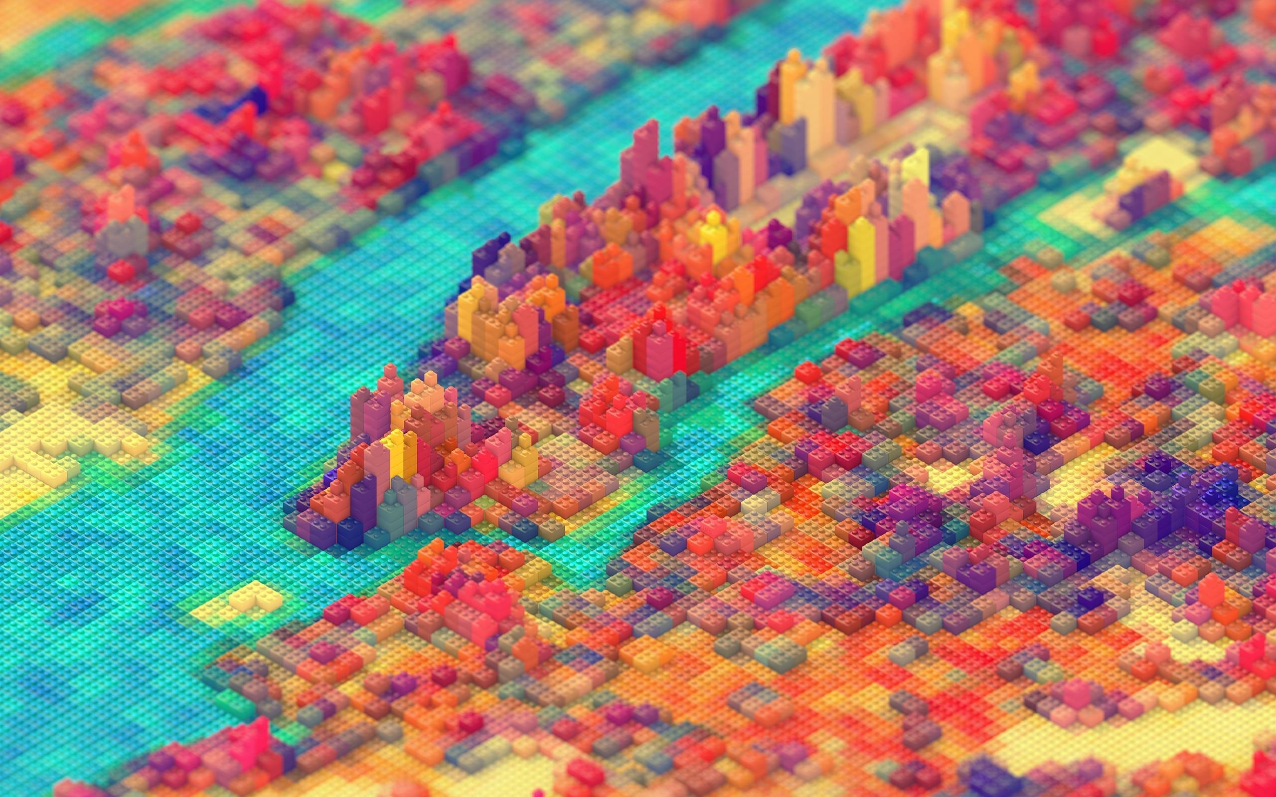 Abstract cityscape made of colorful LEGO bricks HD Wallpaper
