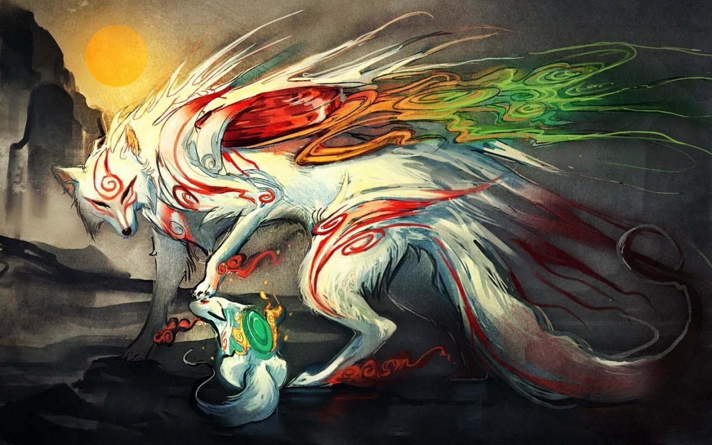 Amaterasu and Chibiterasu from Okami HD Wallpaper