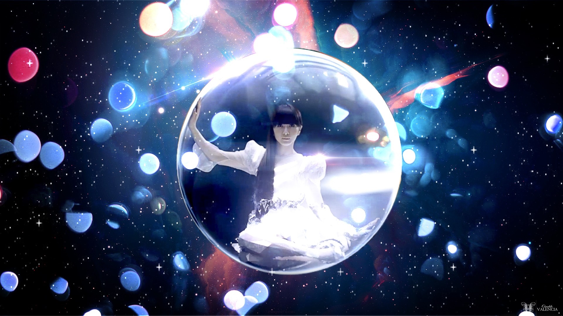 Kashiyuka from Perfume Band in a bubble in space HD Wallpaper