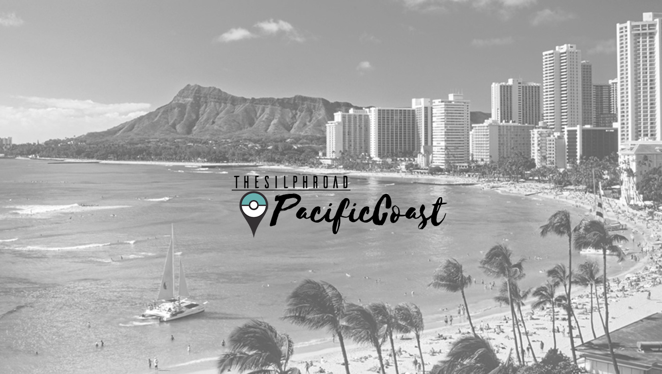 The Silph Road Pacific Coast logo over beach and city HD Wallpaper