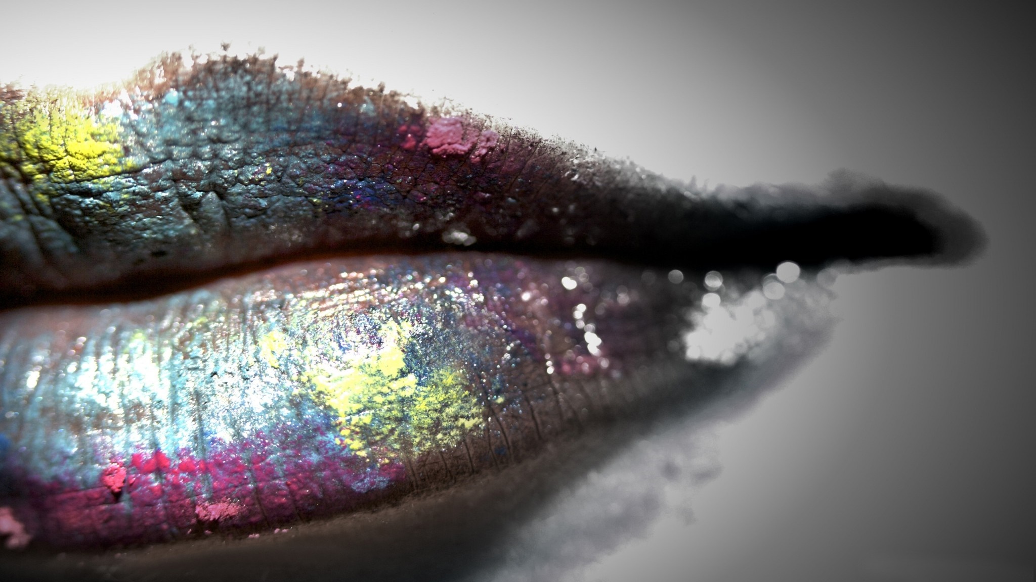 Close up macro photography of lips with colorful glitter makeup HD Wallpaper
