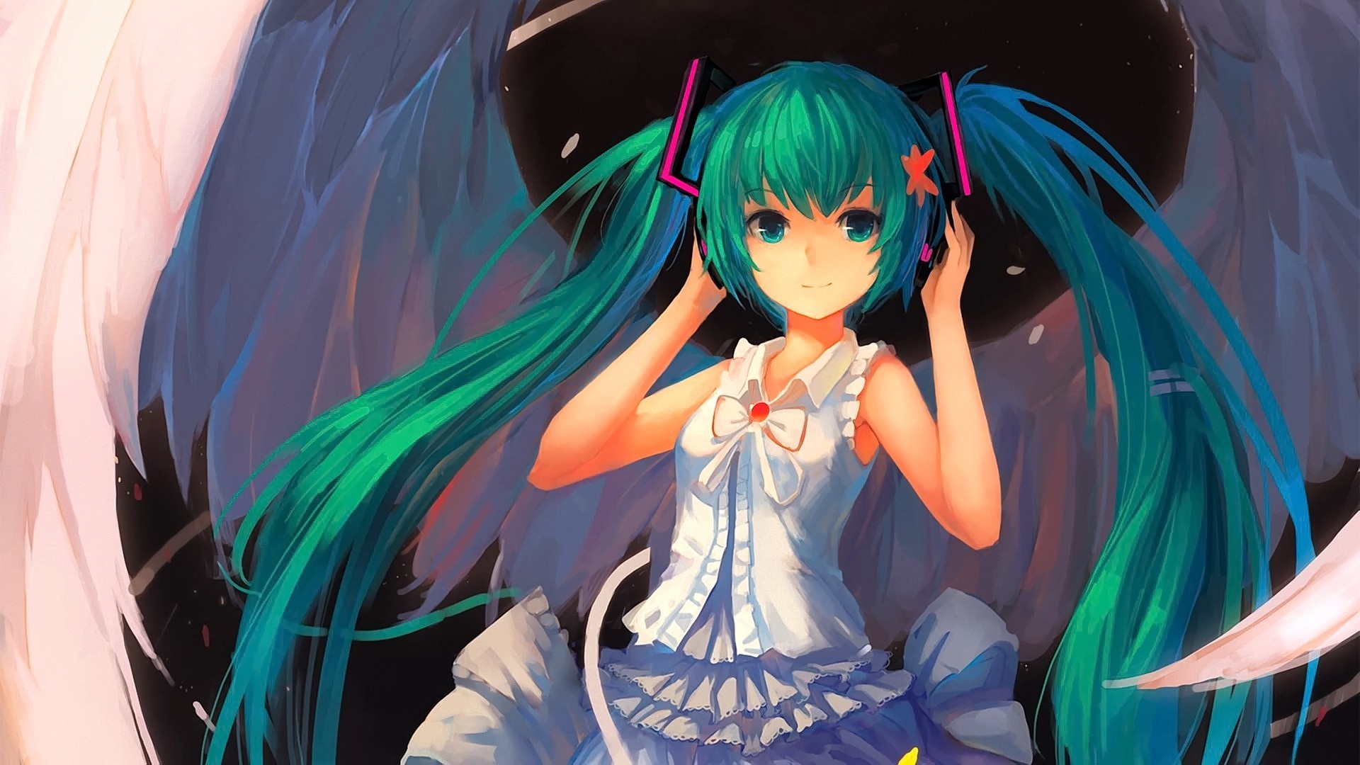 Hatsune Miku from Vocaloid with Wings HD Wallpaper