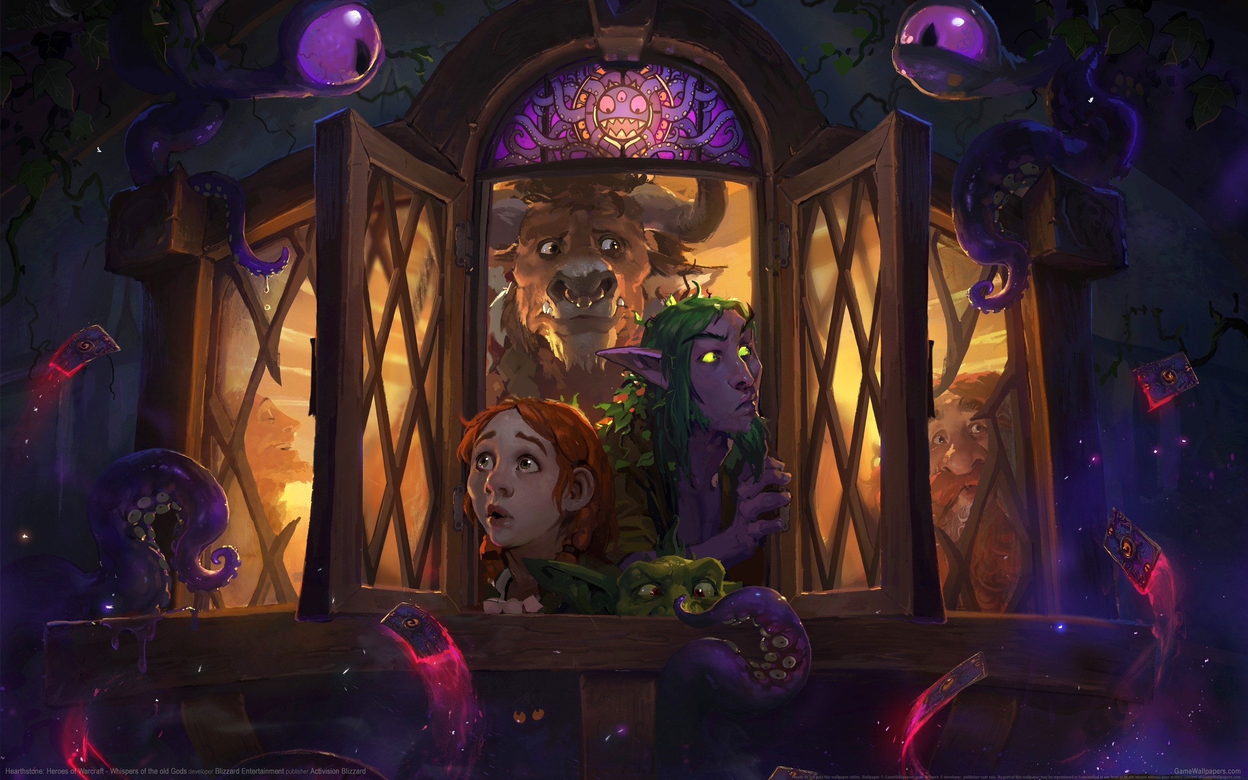 Hearthstone characters looking out a window HD Wallpaper