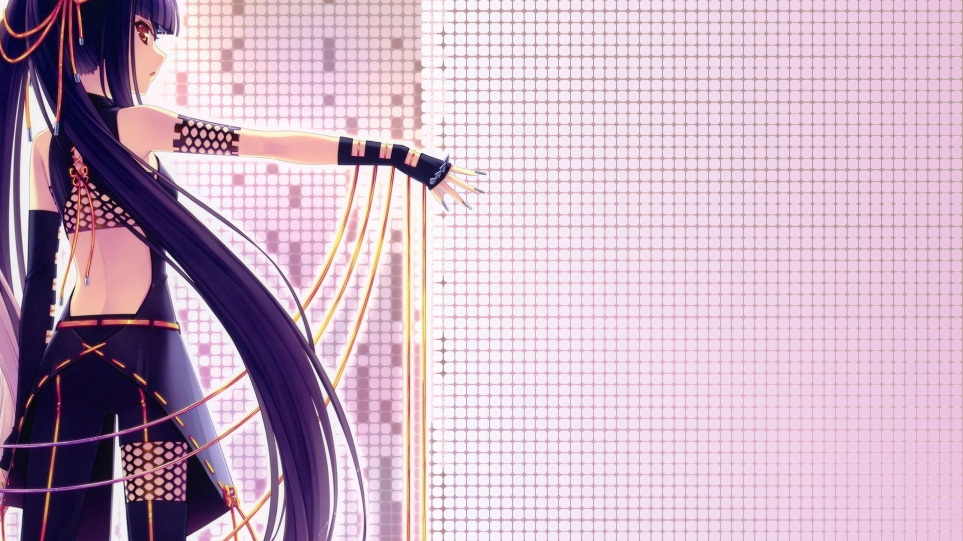 Anime girl with purple hair and black outfit HD Wallpaper