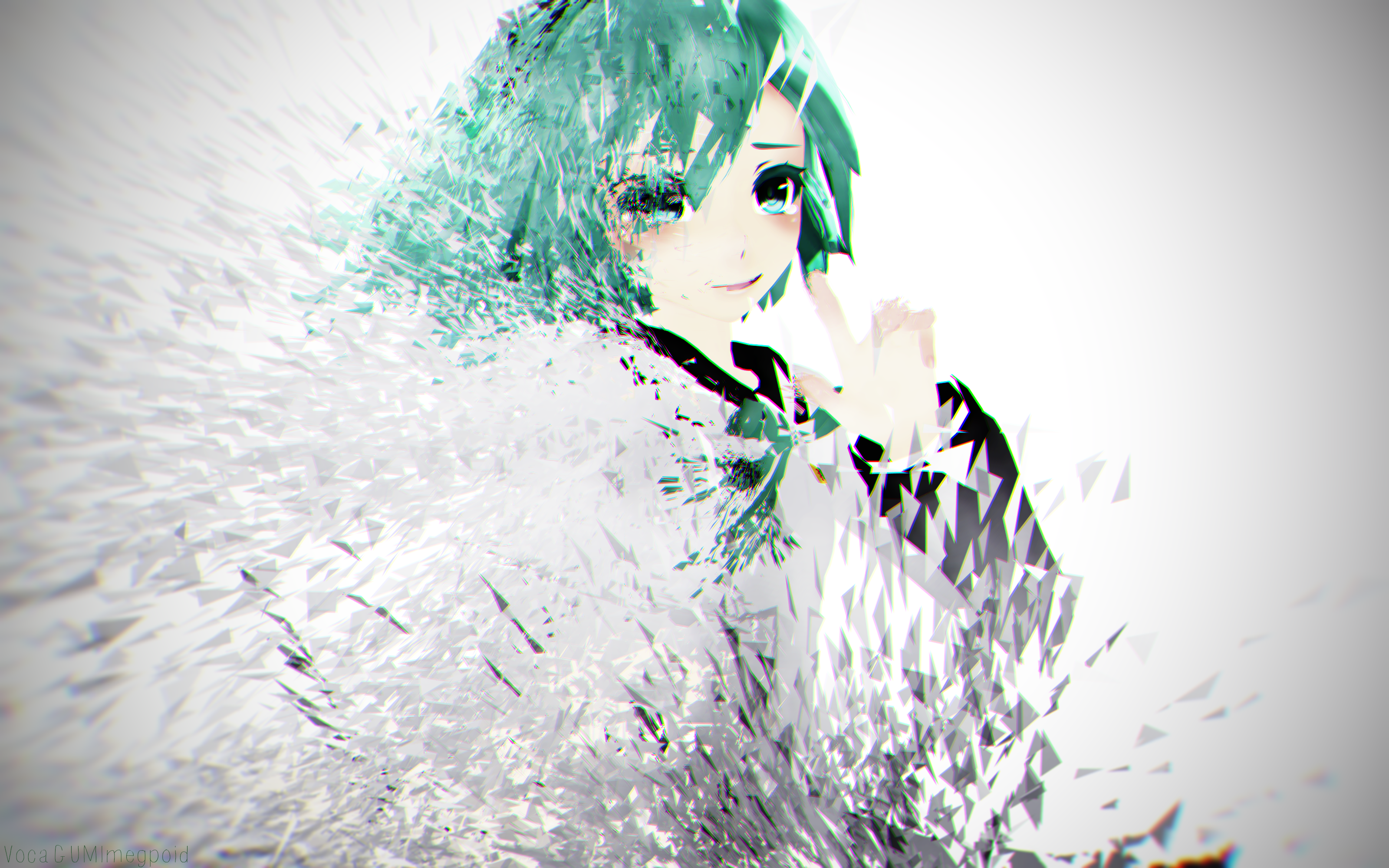 Anime girl with green hair shattering into pieces HD Wallpaper