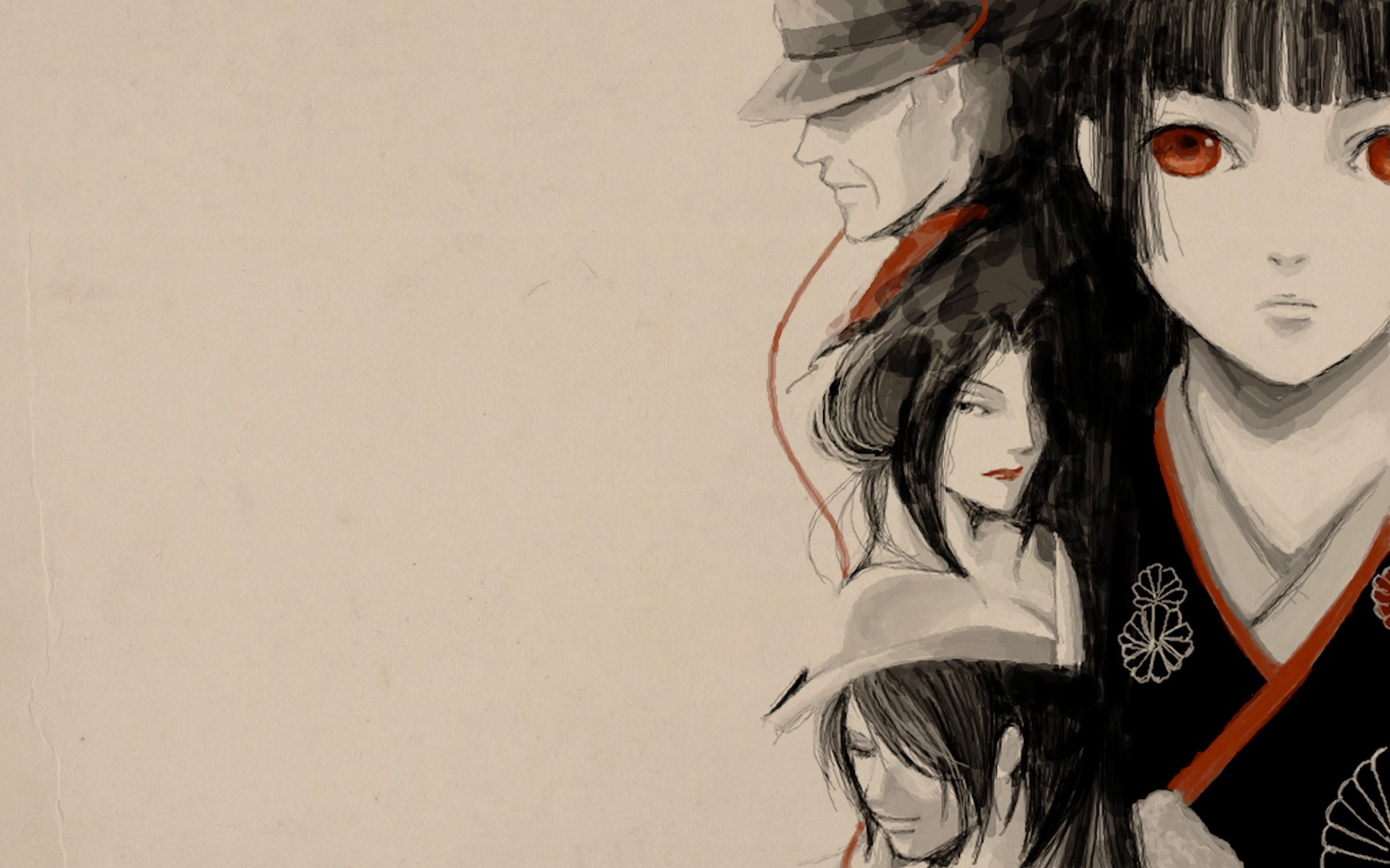Jigoku Shoujo Enma Ai Anime Sketch Illustration HD Wallpaper
