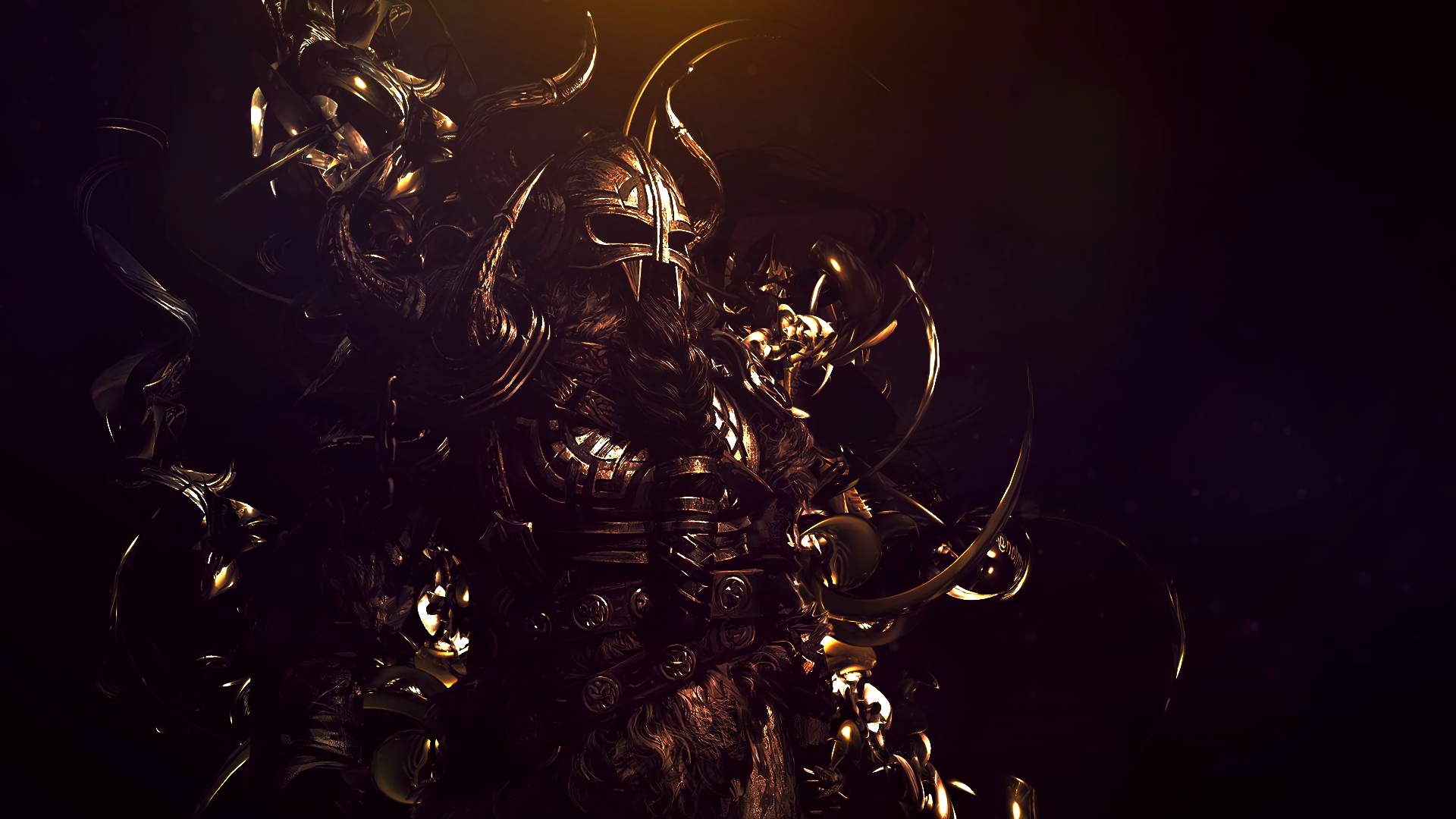 Golden Viking warrior with ornate armor and horns HD Wallpaper