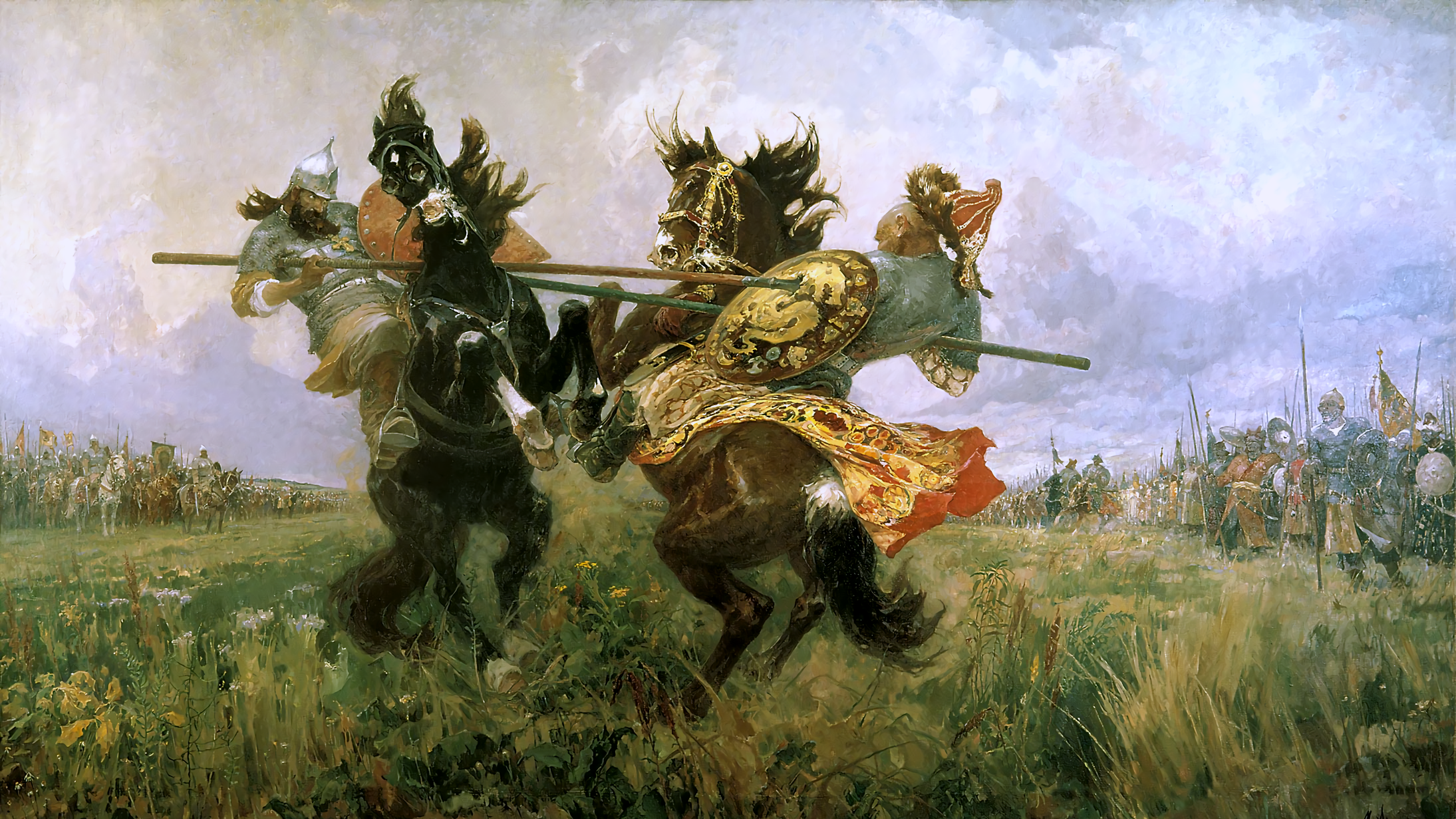 Battle of the Knights by Mikhail Ivanovich Avilov HD Wallpaper