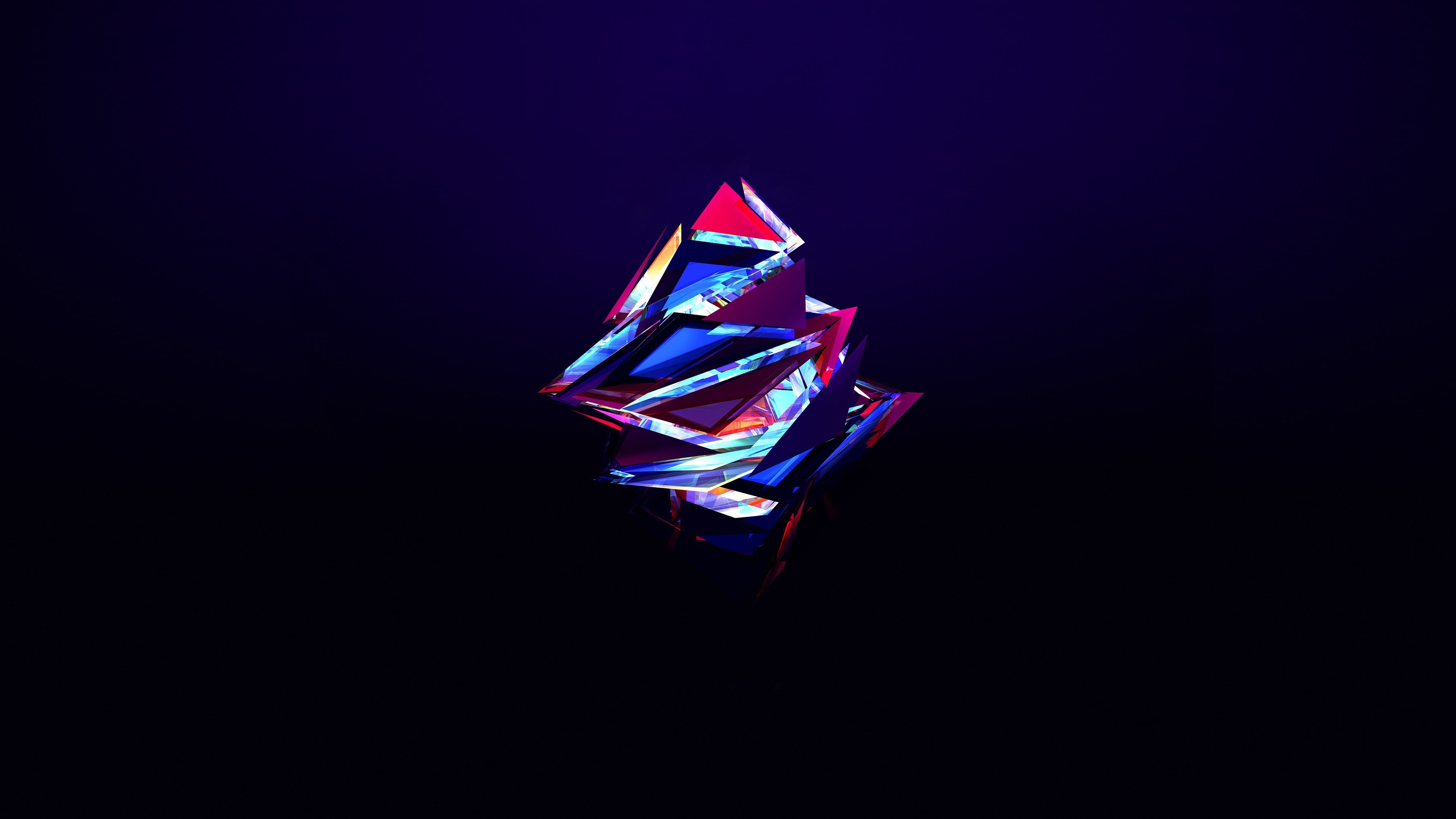 Abstract geometric crystal sculpture with blue and red light HD Wallpaper