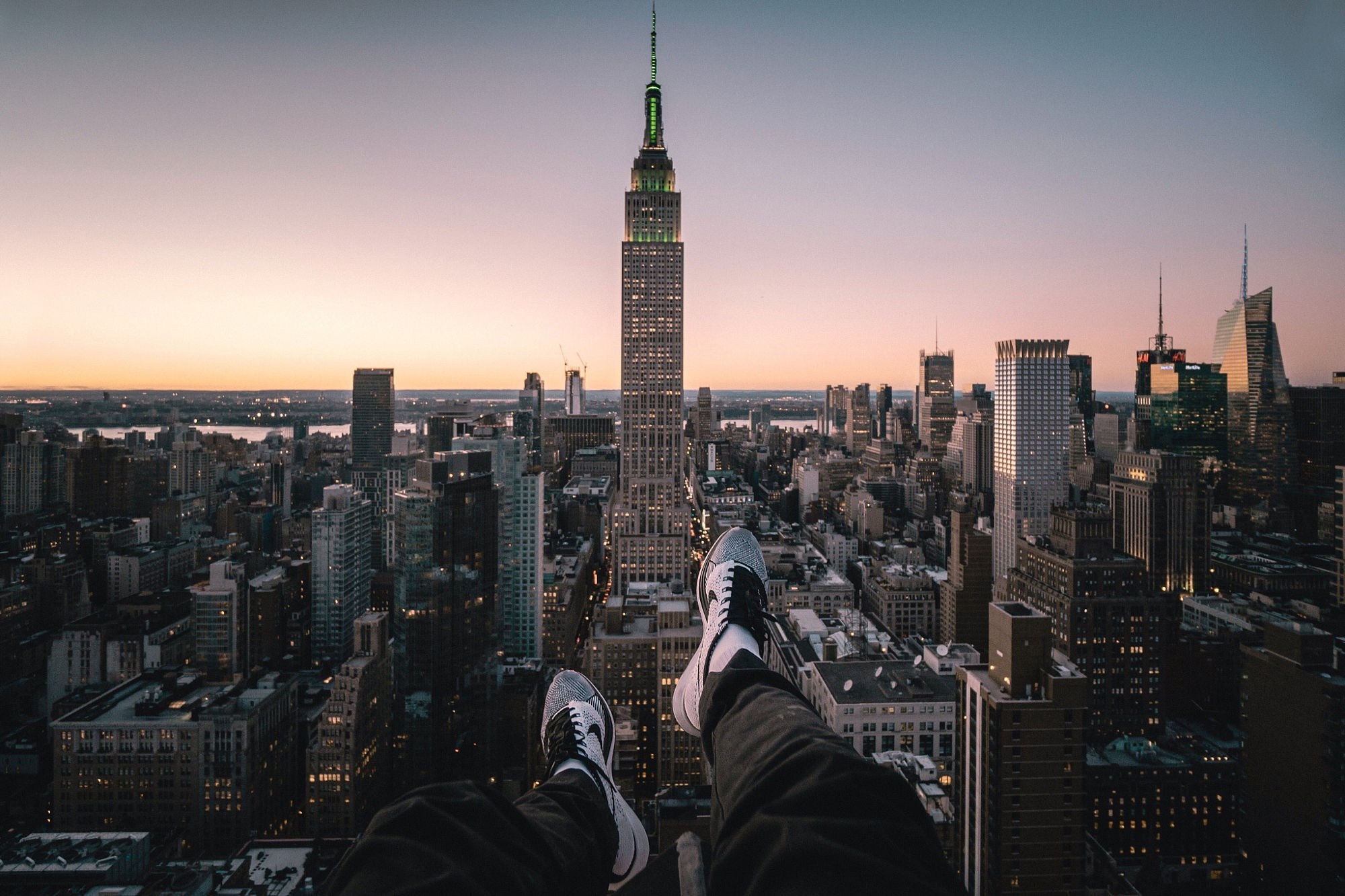 Empire State Building and New York City Skyline at Dusk HD Wallpaper