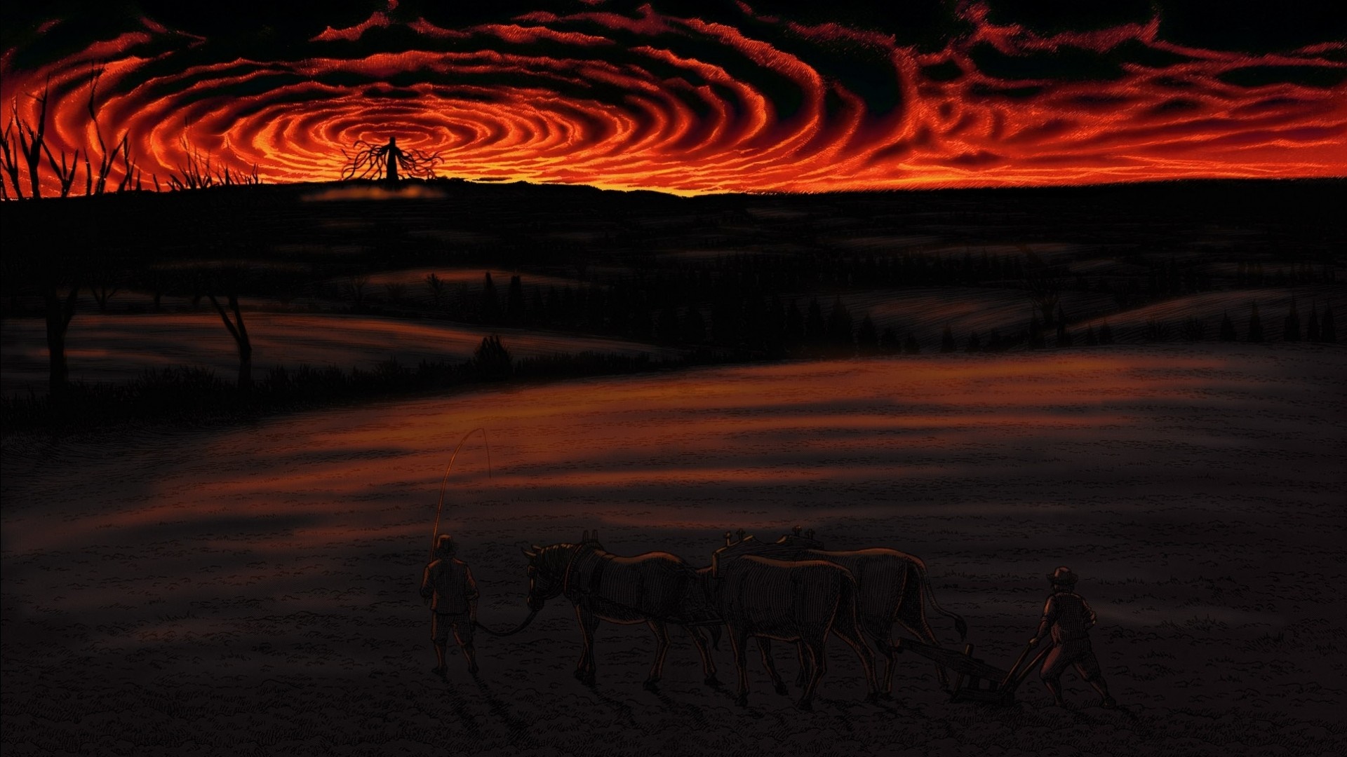 Ganishka from Berserk during a fiery sunset HD Wallpaper