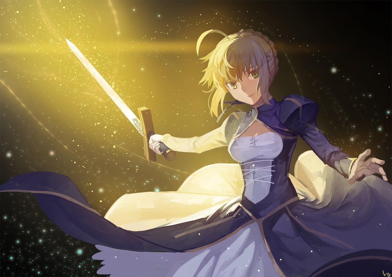 Saber from Fate Series holding Excalibur HD Wallpaper