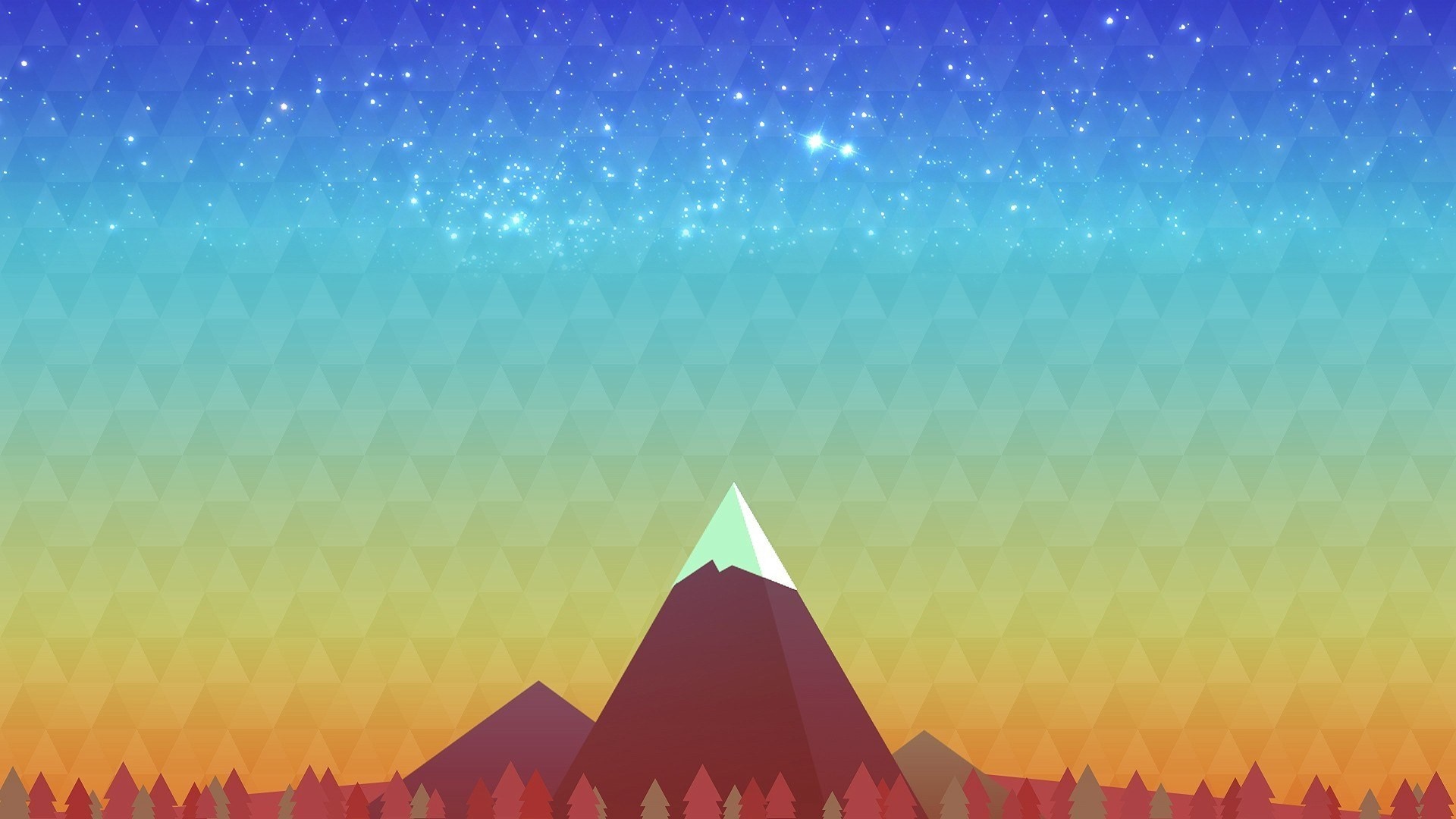 Low poly mountains with starry sky and forest HD Wallpaper