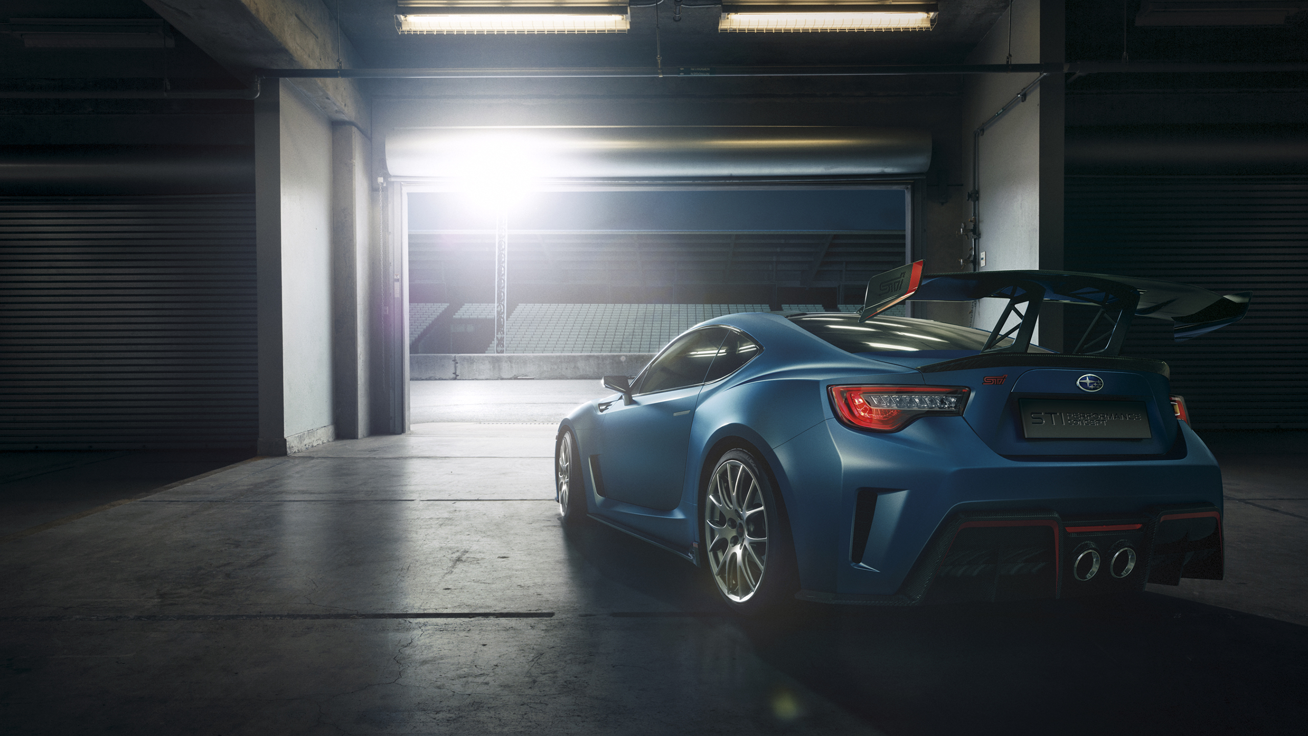 Blue Subaru BRZ STI concept car in garage HD Wallpaper