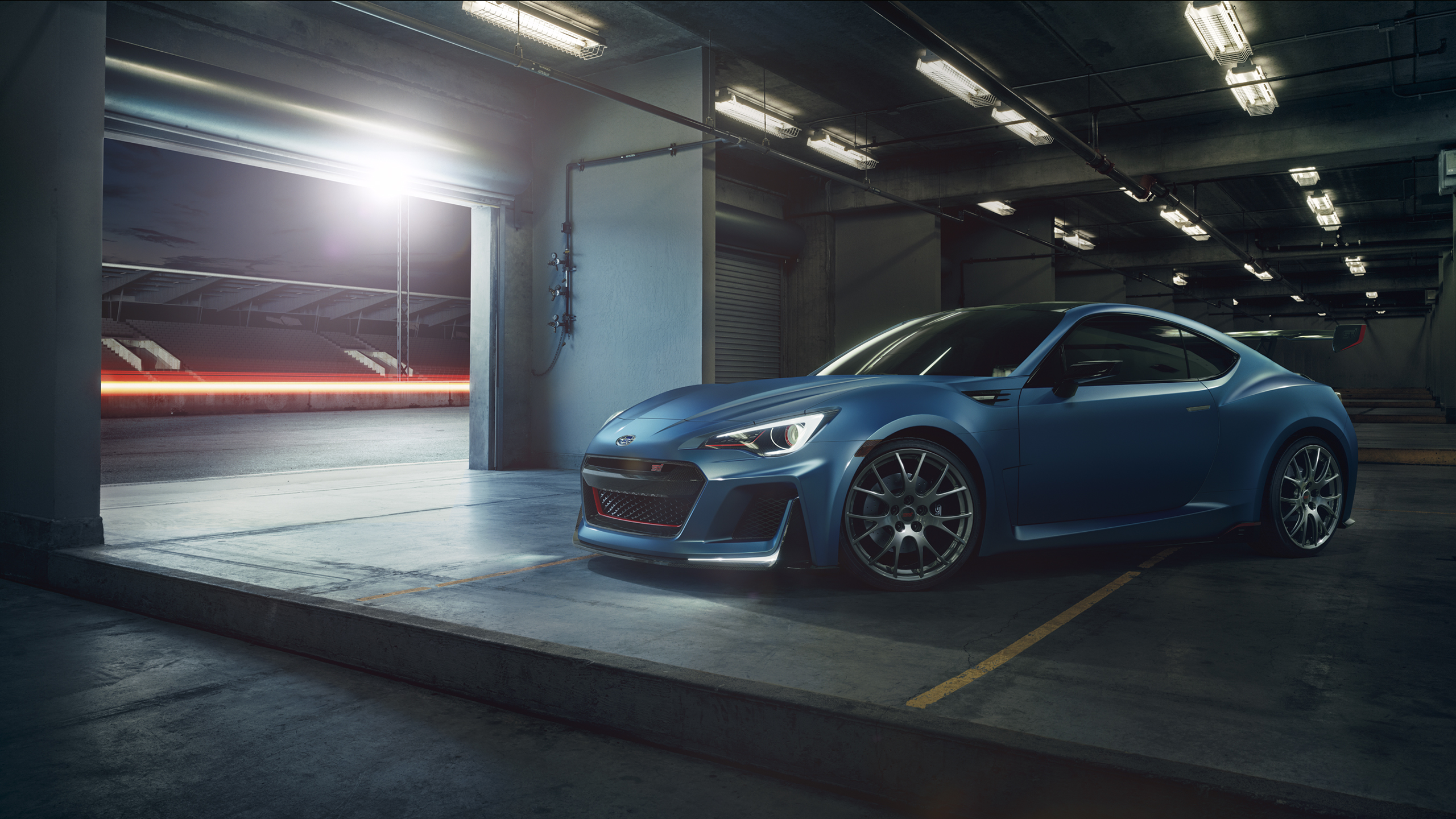 Blue Subaru BRZ STI concept car in a garage HD Wallpaper