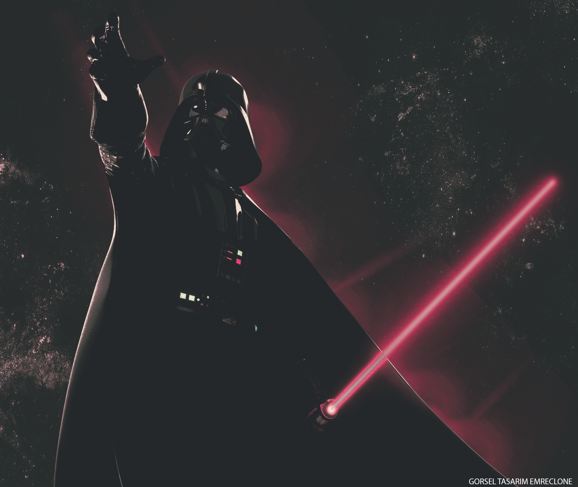 Darth Vader with red lightsaber in space HD Wallpaper