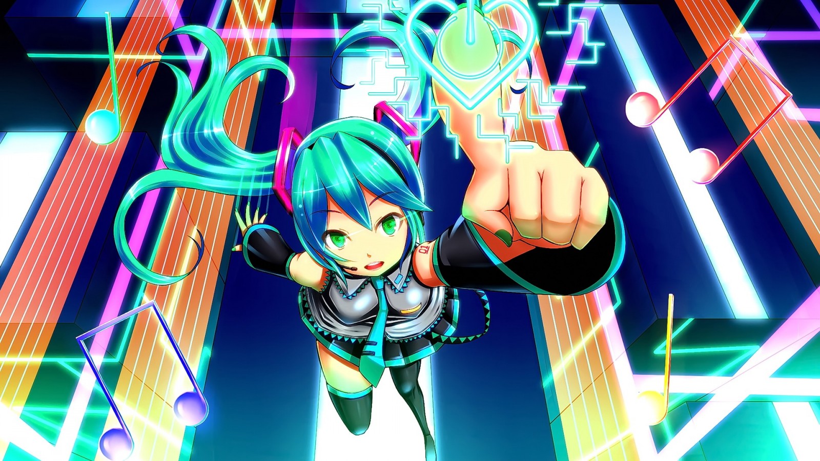 Hatsune Miku from Vocaloid in a digital music world HD Wallpaper