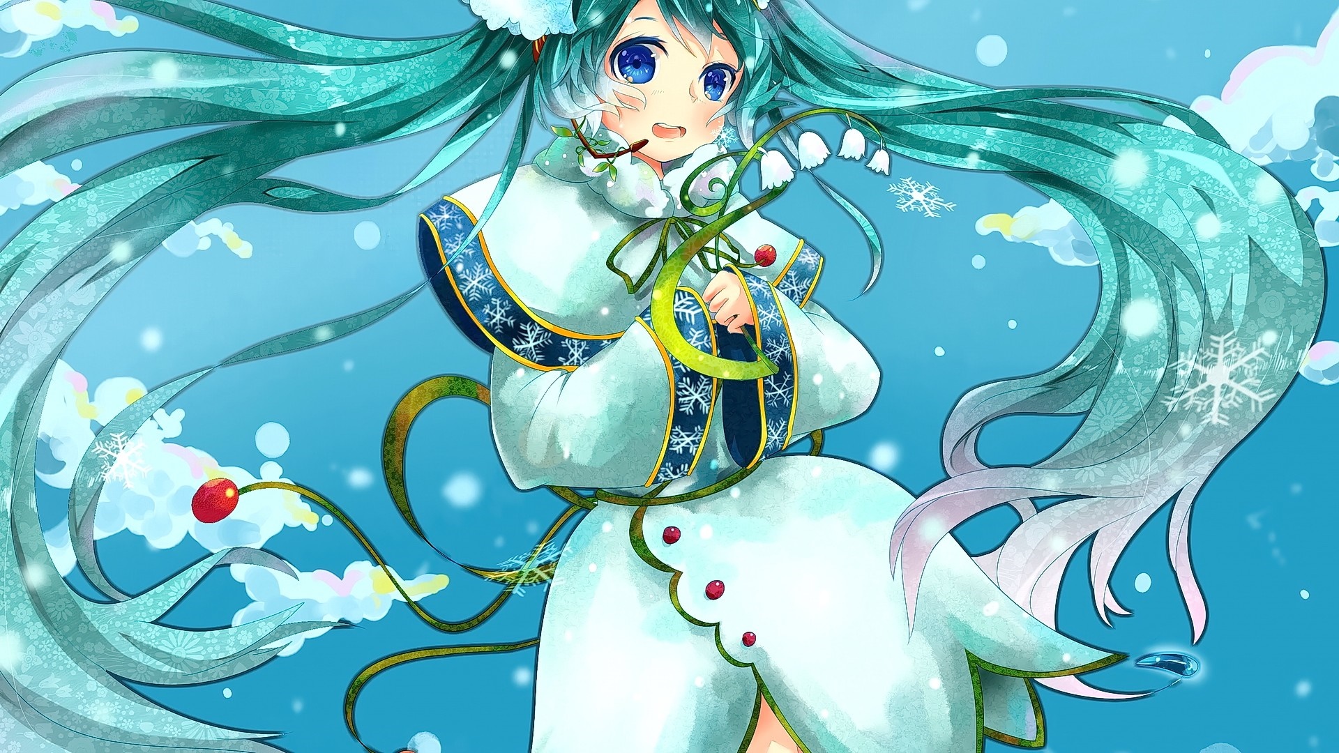 Hatsune Miku in Winter Outfit with Lily of the Valley HD Wallpaper