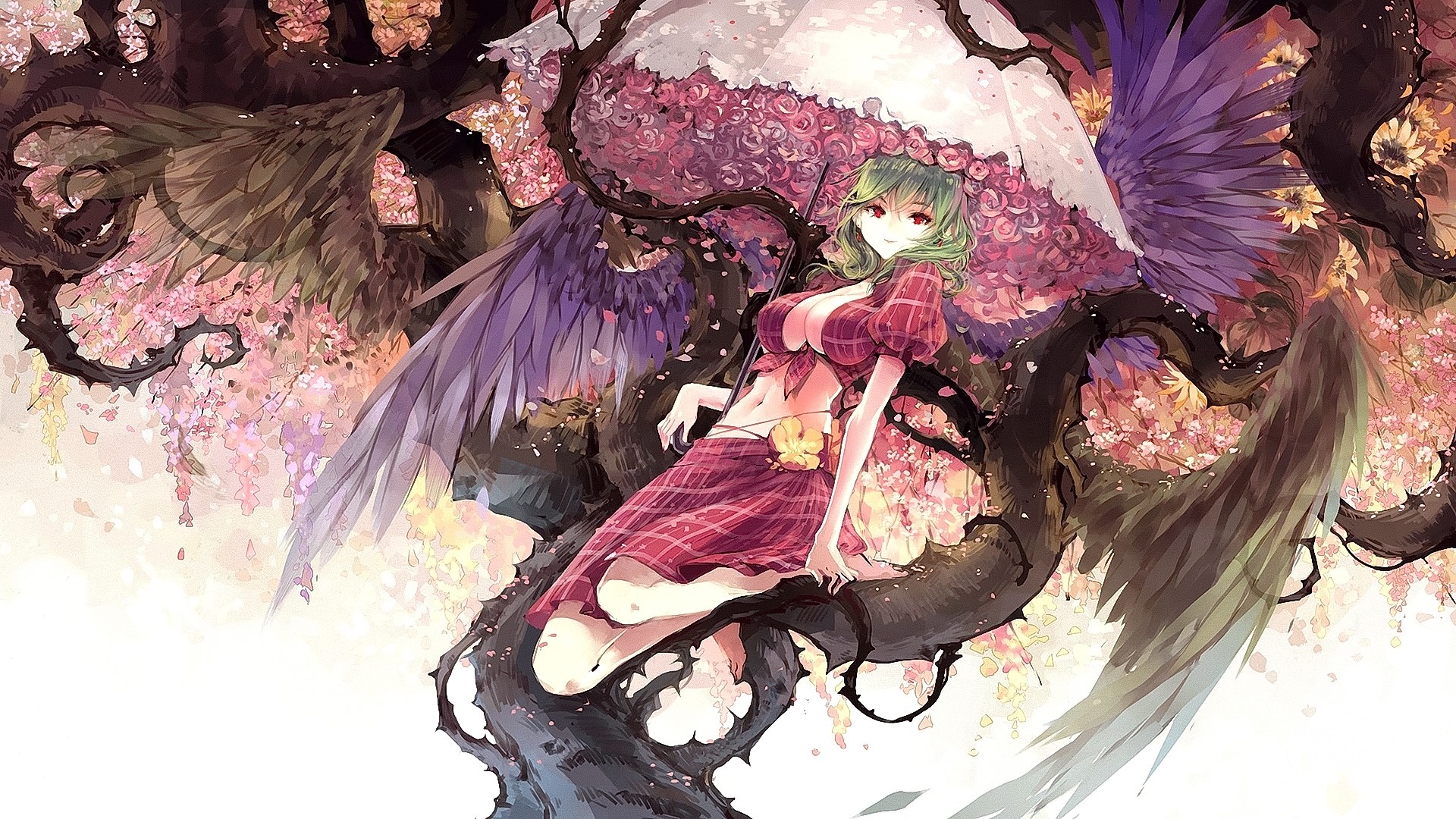 Kazami Yuuka from Touhou with wings and flowers HD Wallpaper