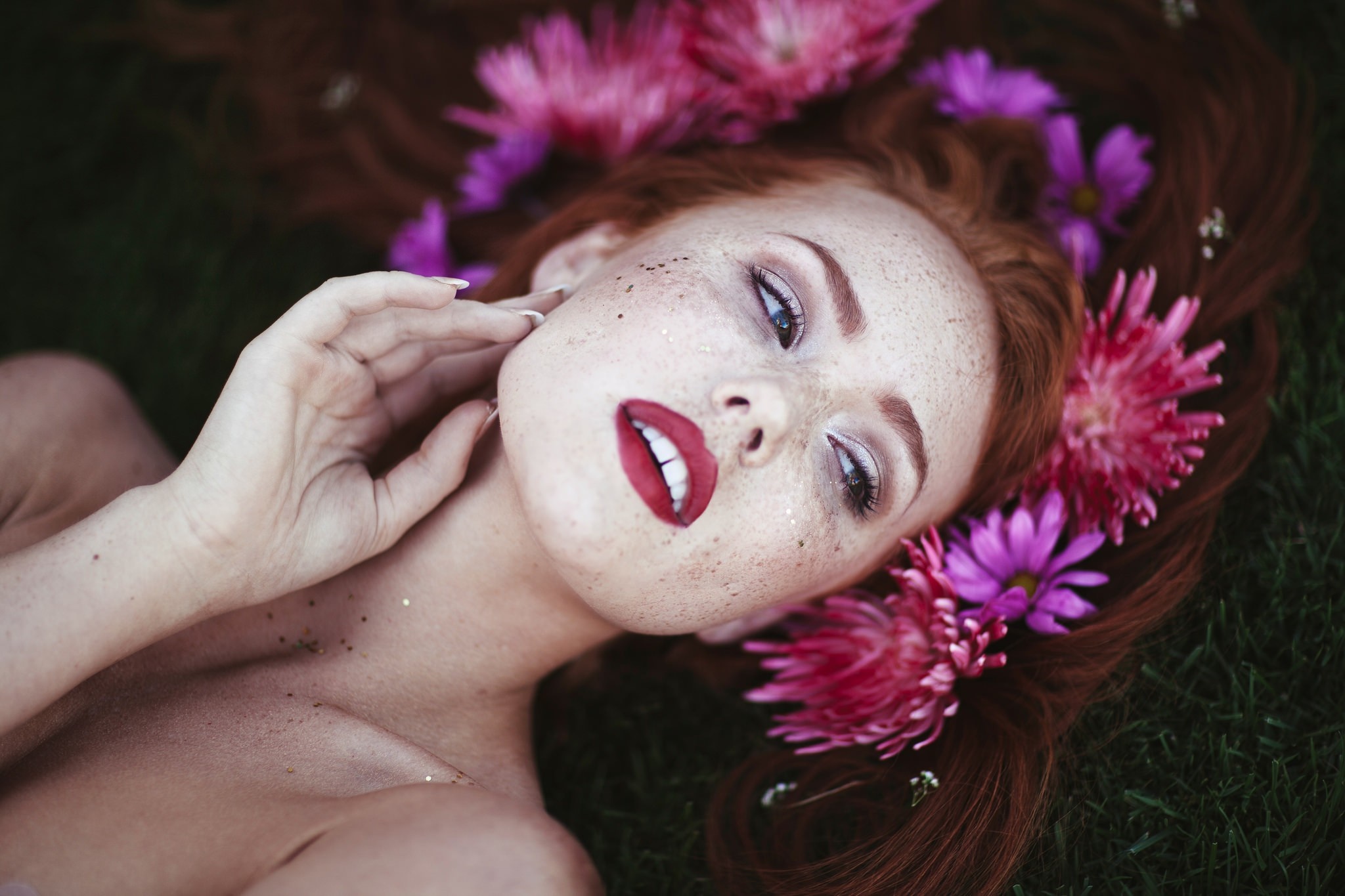 face women redhead model looking away photography red HD Wallpaper